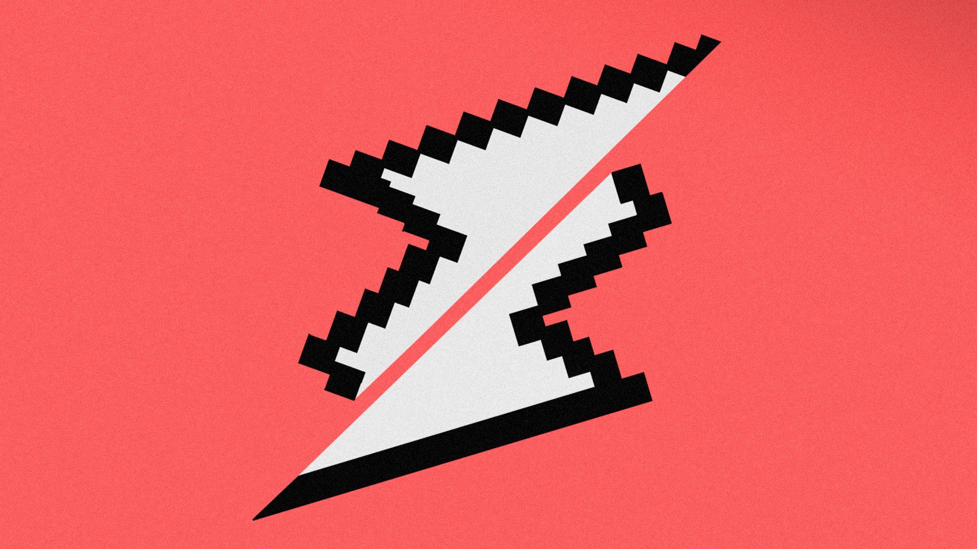 Illustration of a mouse arrow split down the middle, with both halves pointing in opposite directions