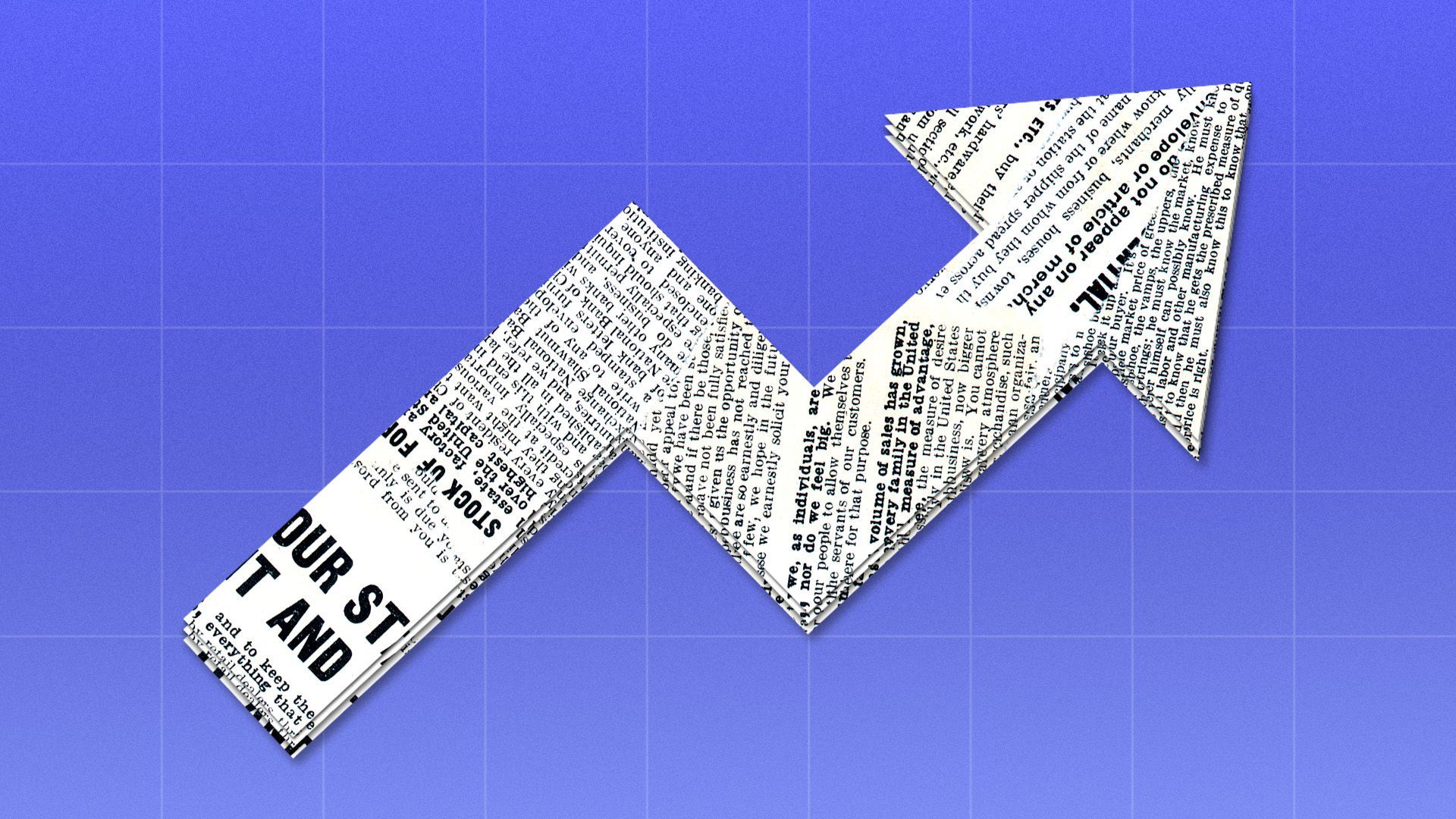 Illustration of a newspaper shaped like an upward trend line