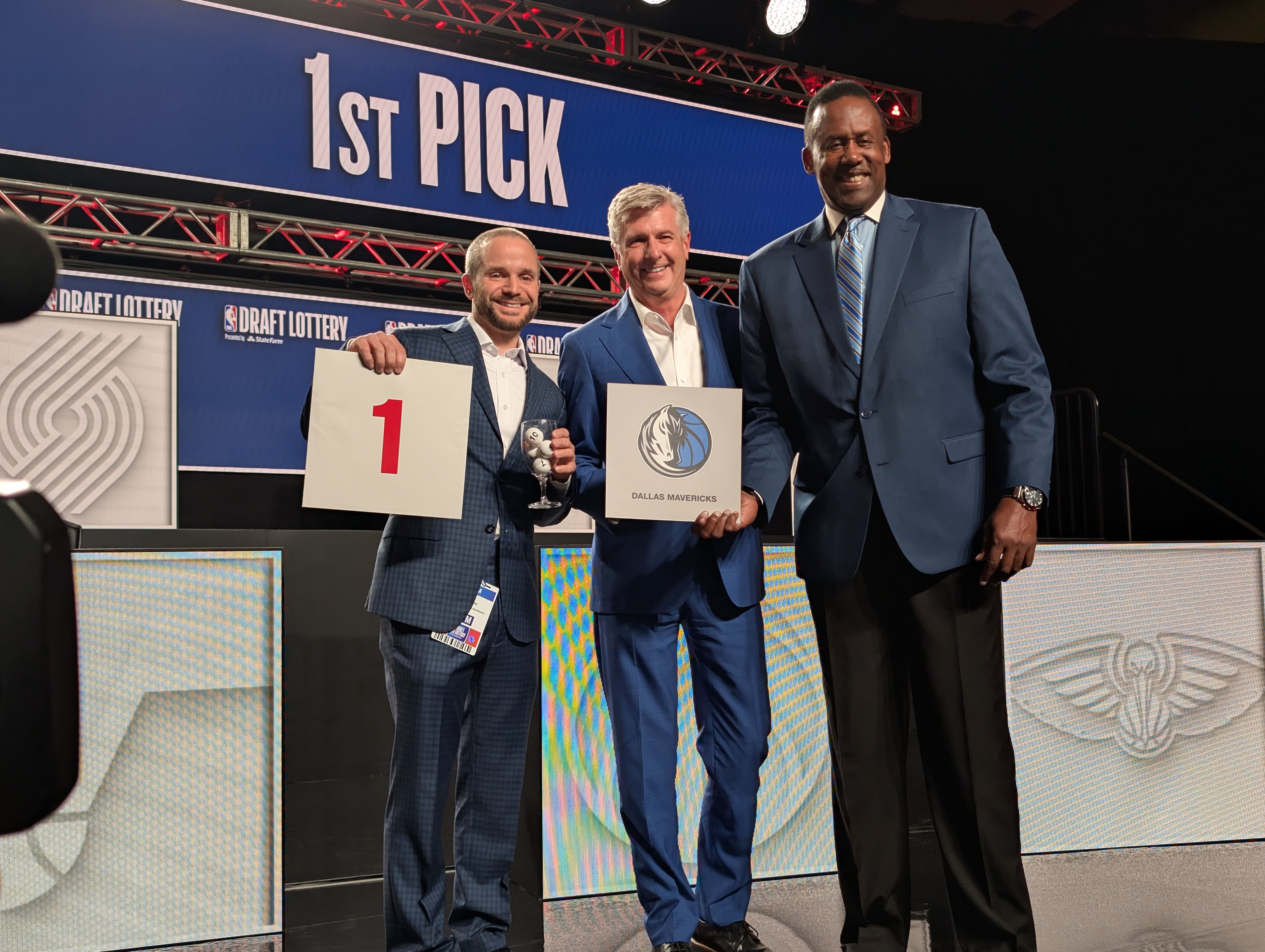 Officials from the Dallas Mavericks after winning the NBA draft lottery last night.