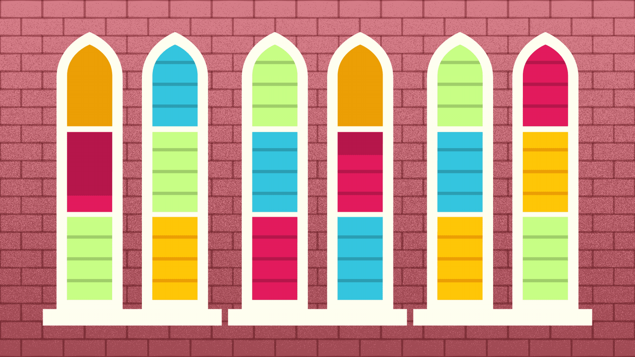 Illustration of the windows of the Ryman Auditorium in Nashville, doubling as a graphic equalizer.