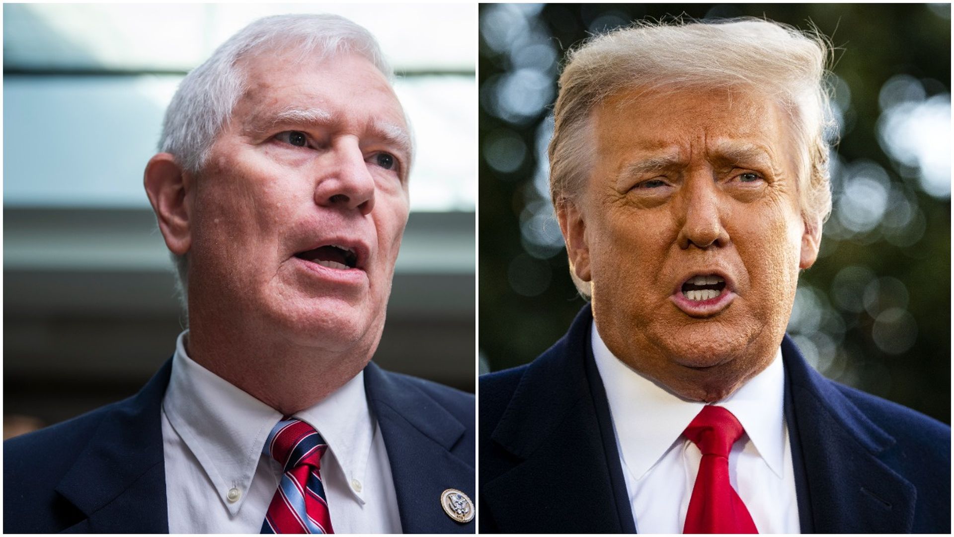 A combination image of Rep. Mo Brooks, R-Ala., and former President Trump