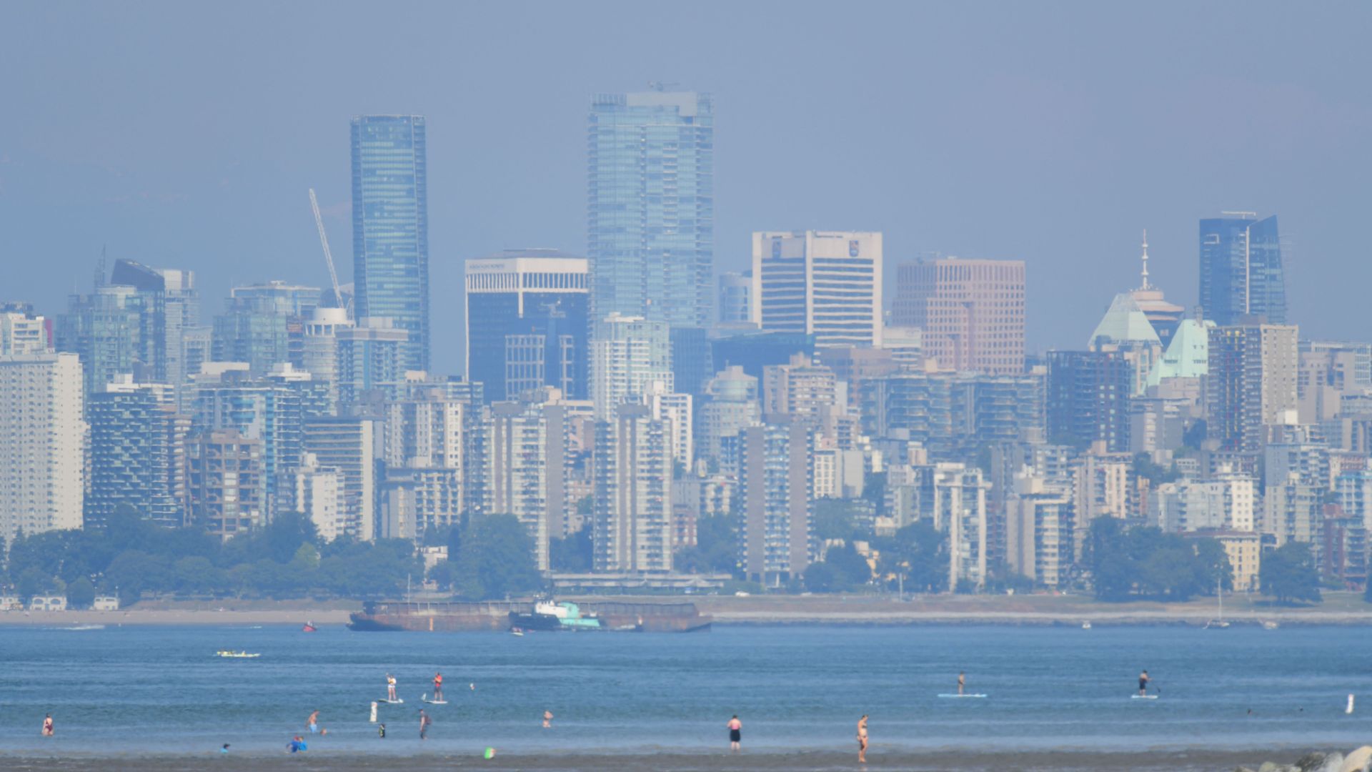 The city of Vancouver, British Columbia, is seen through a haze on a scorching hot day, June 29, 2021.
