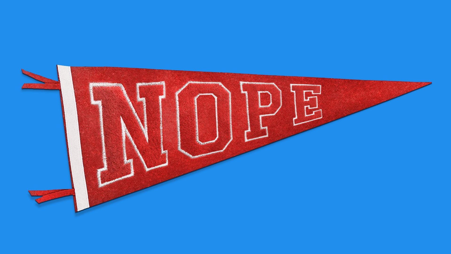 Illustration of a pennant with the word NOPE embroidered on it