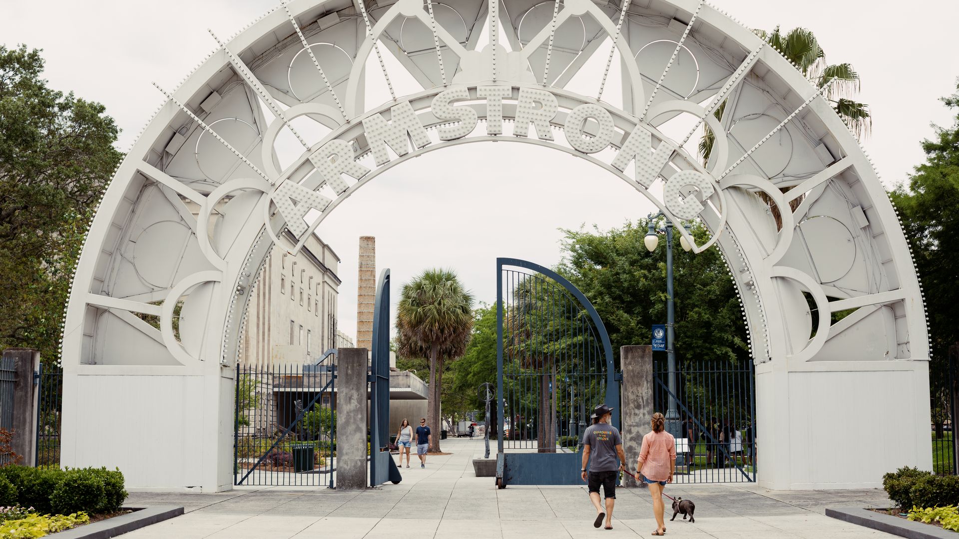 Photo shows the arch at Armstrong Park in downtown New Orleans.