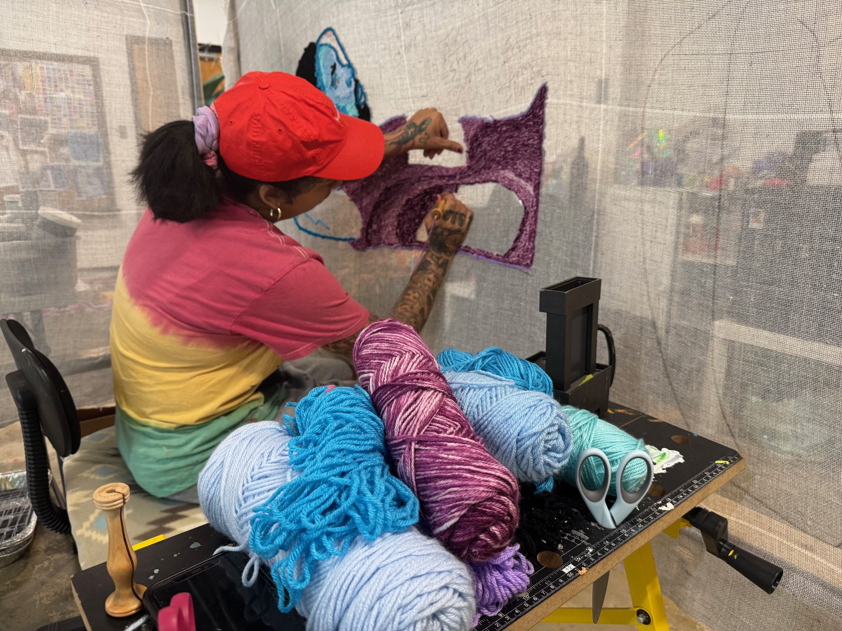 Honey Pierre working on a piece in her new studio 