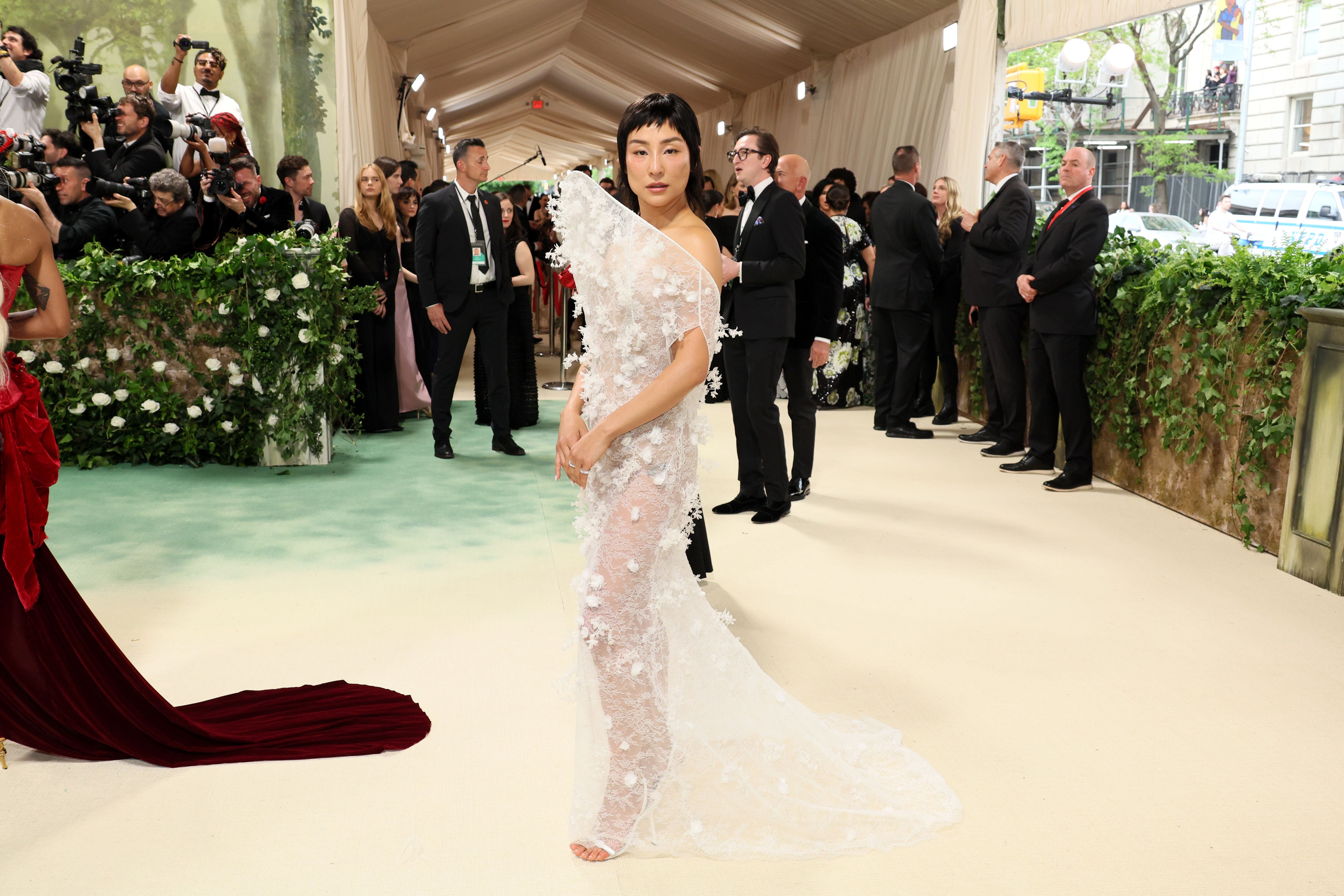Greta Lee attends The 2024 Met Gala Celebrating "Sleeping Beauties: Reawakening Fashion" at The Metropolitan Museum of Art on May 06, 2024 in New York City. (Photo by Dia Dipasupil/Getty Images)