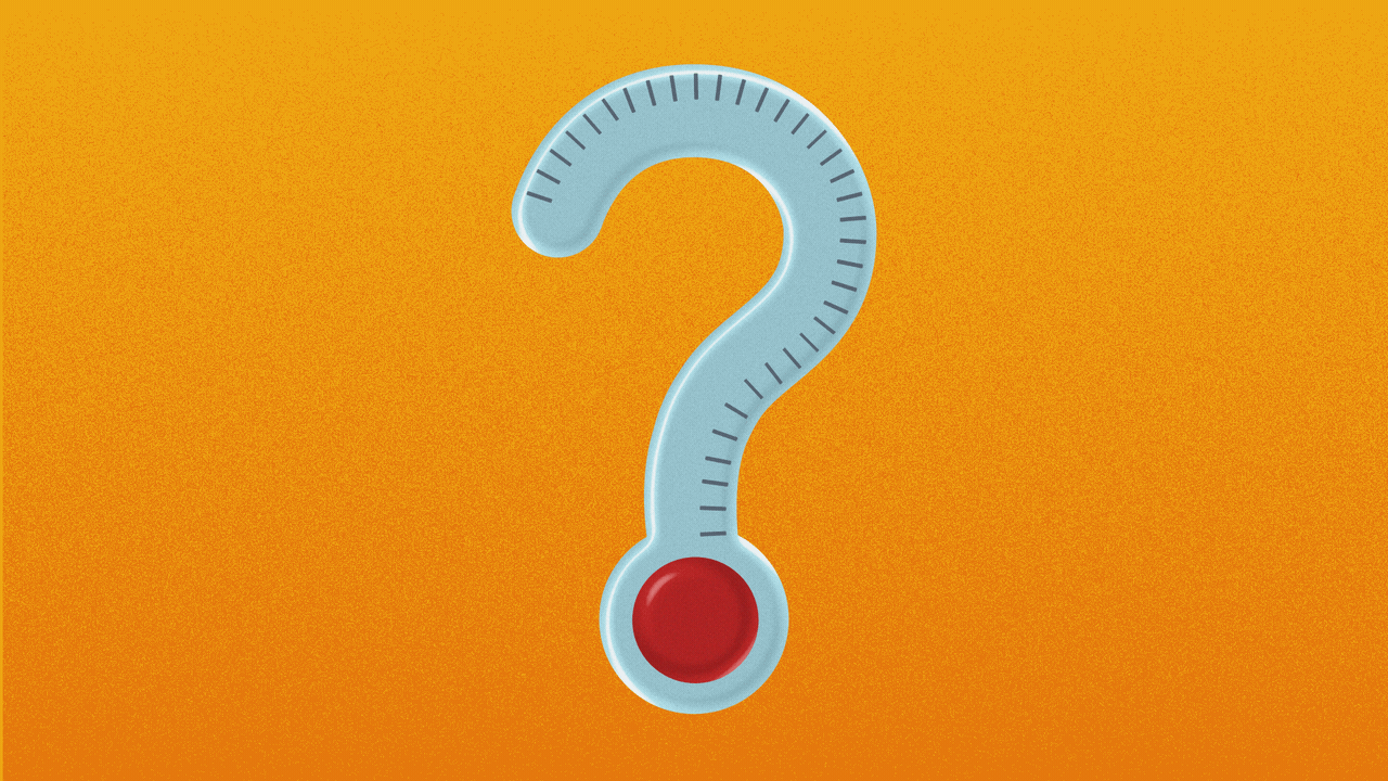 Illustration of a thermometer in the shape of a question mark.