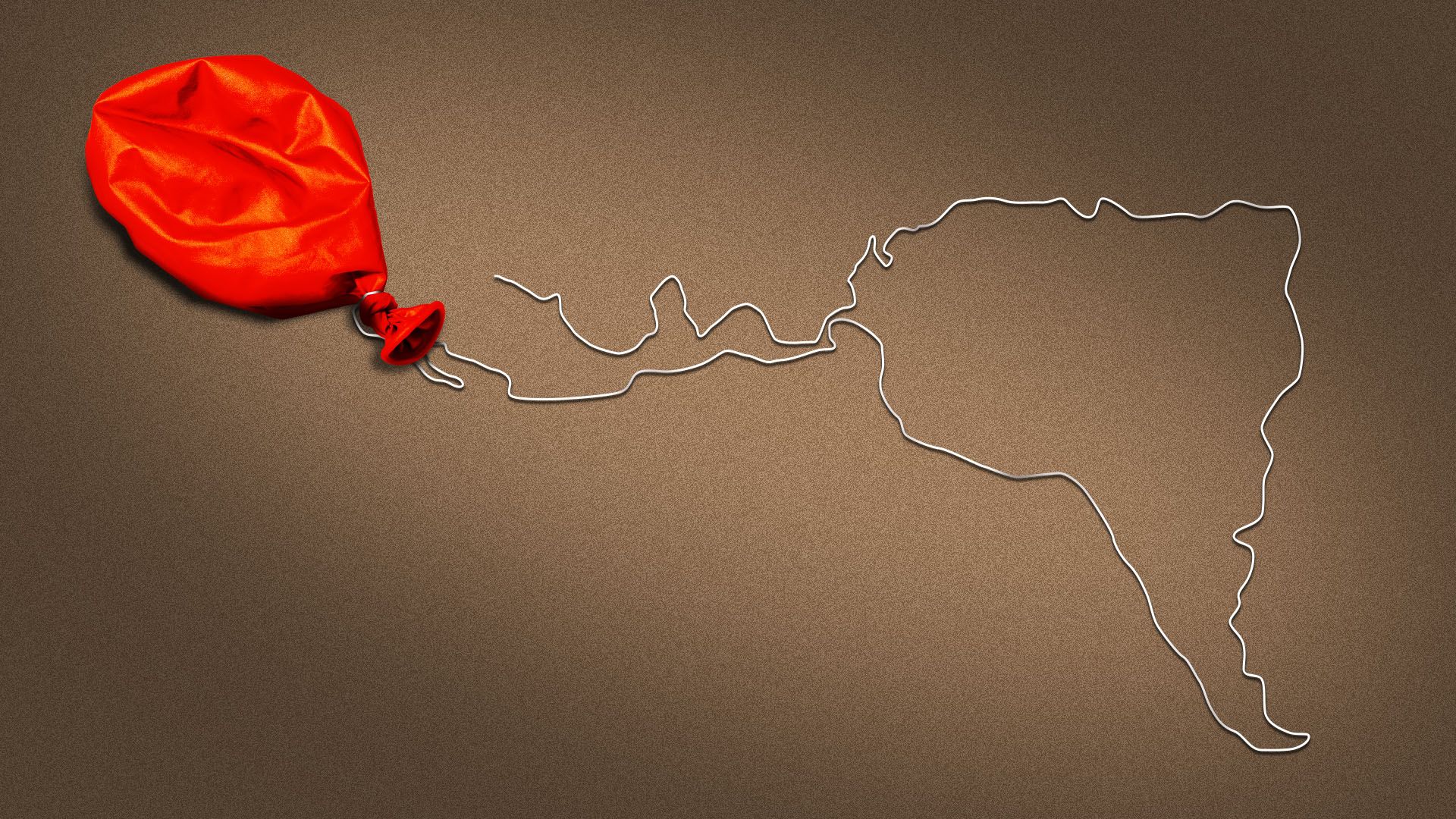 Illustration of a deflated balloon with a string in the shape of Central and South America