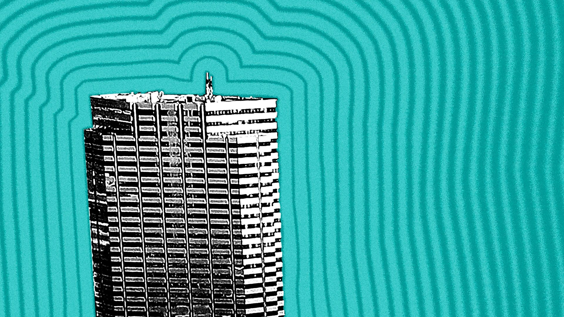 Photo illustration of the Frederick B. Karl County Center with lines radiating from it.