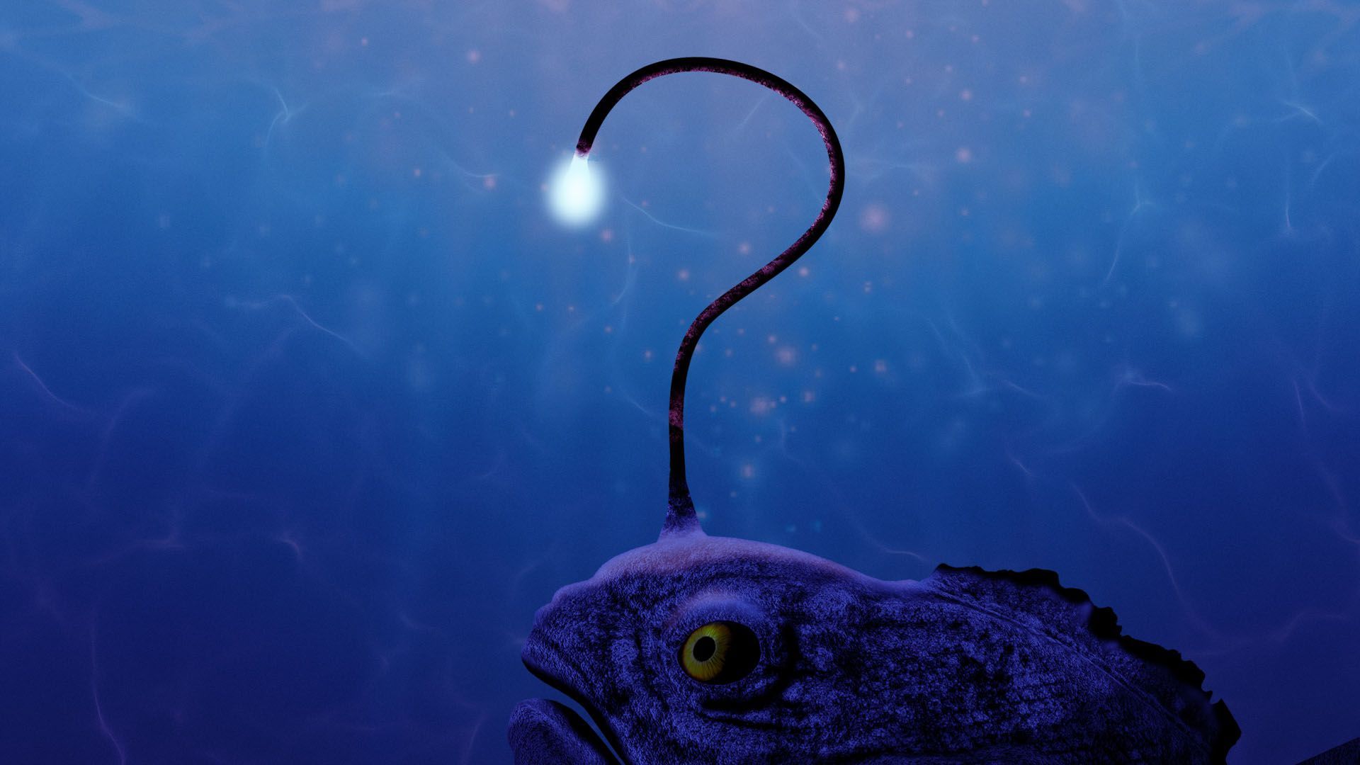 Illustration of a deep-sea fish with a photo-luminescent antenna in the shape of a question mark