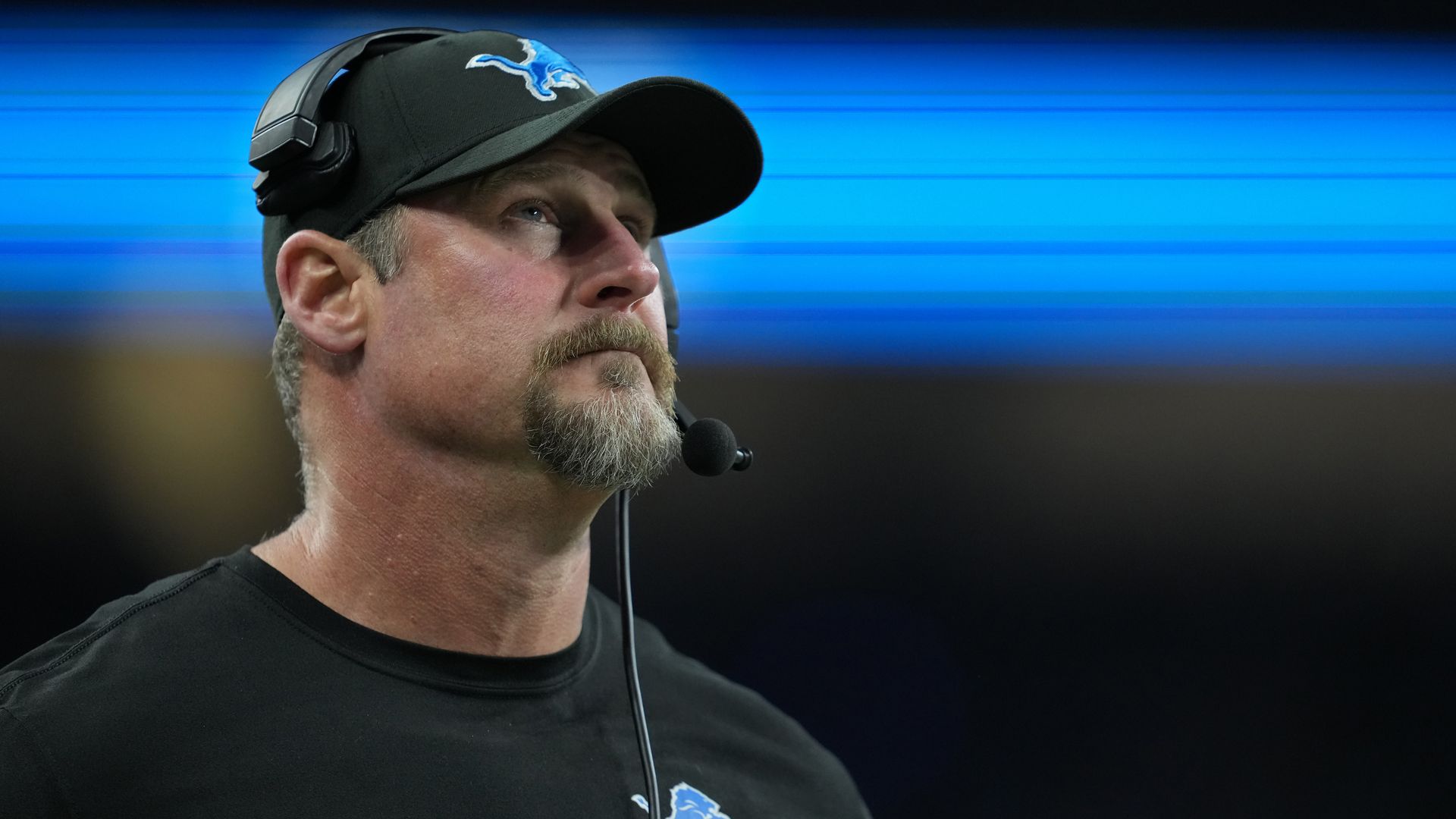 Dan Campbell looks on during Sunday's game against the Buffalo Bills. 
