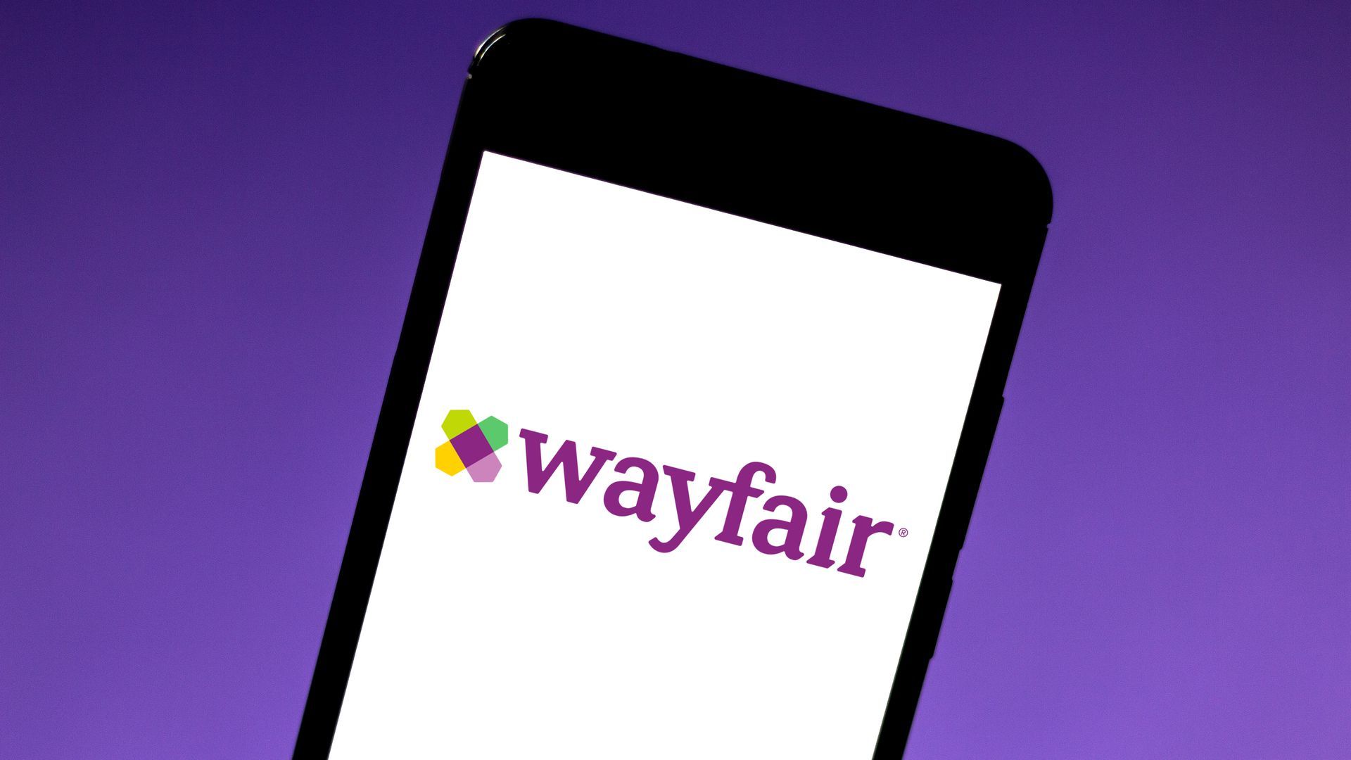 An illustration of the Wayfair logo on a smartphone