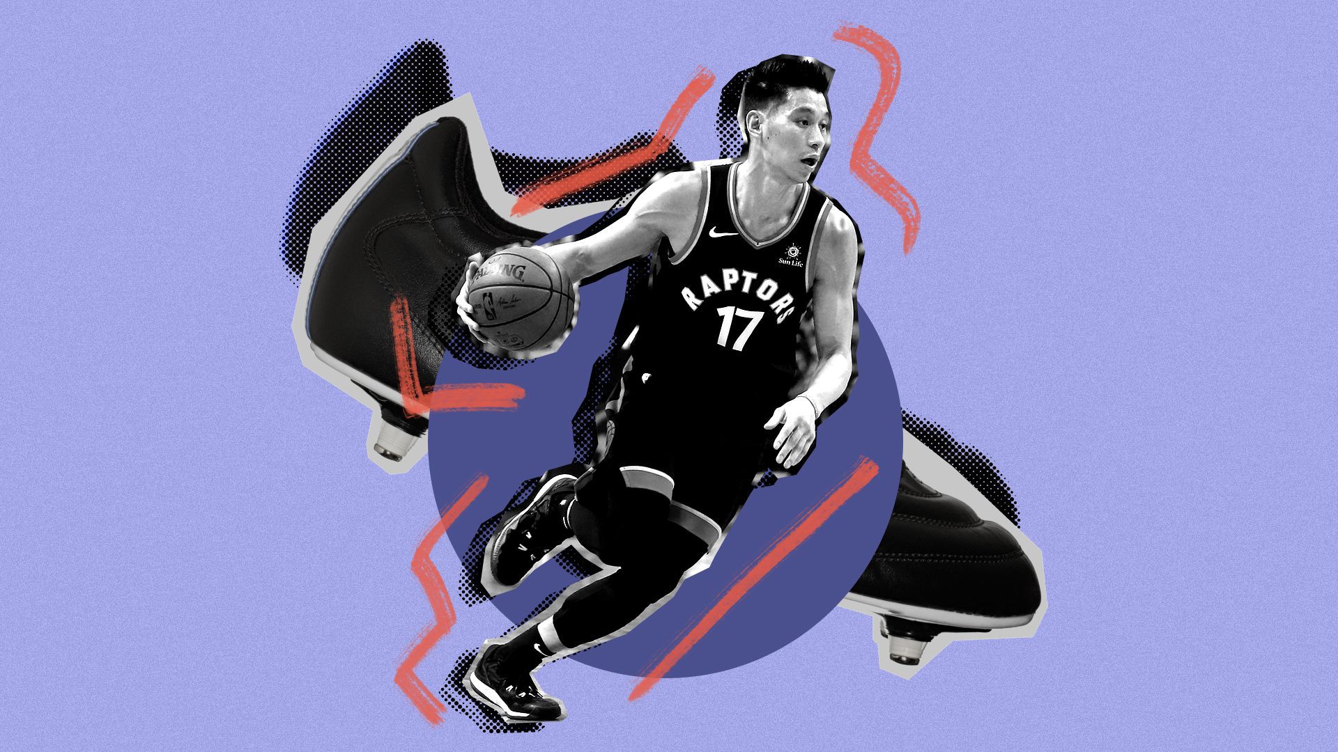 Photo illustration of Jeremy Lin and a collage of other sports-related imagery
