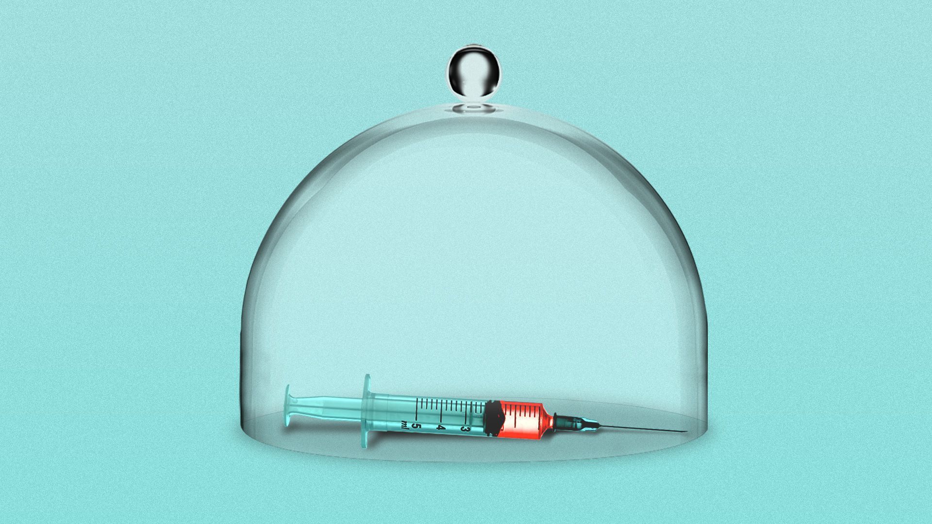 Illustration of a syringe under glass.