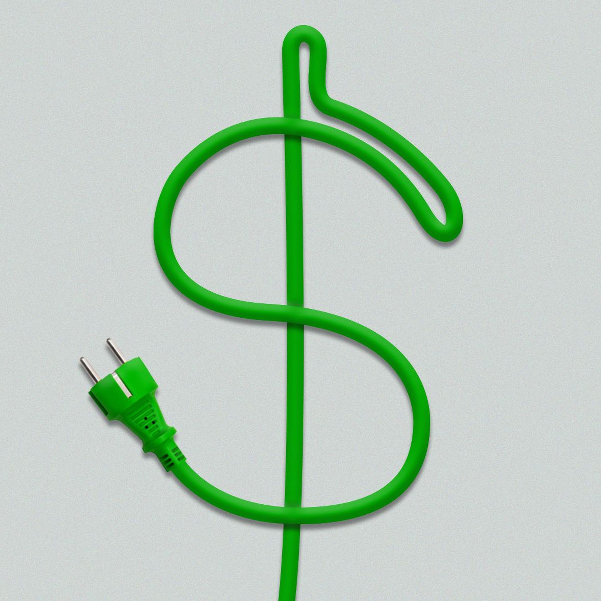 Illustration of an electrical plug and cord forming the shape of a dollar sign.