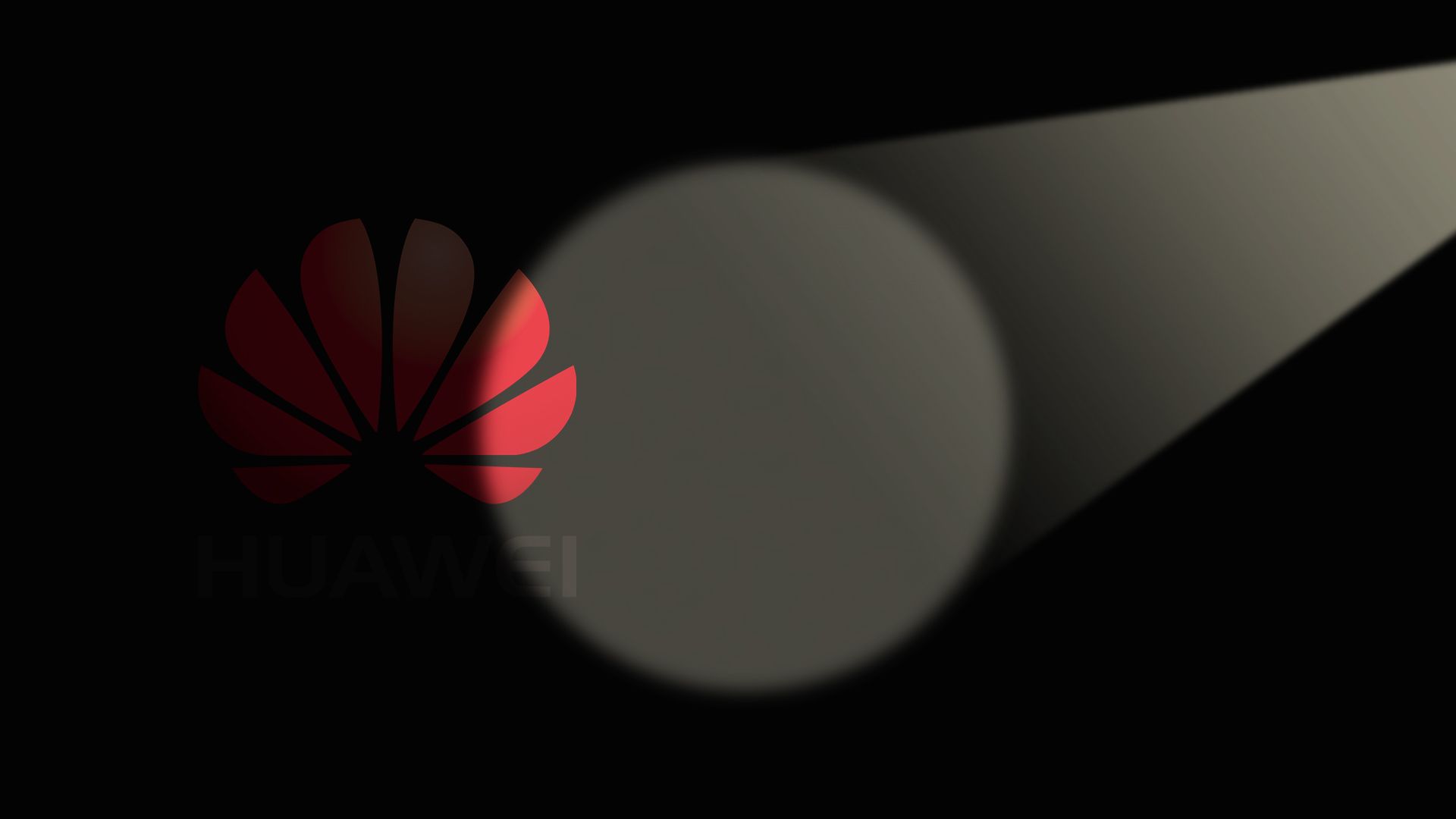 Illustration of a spotlight searching out the Huawei logo.