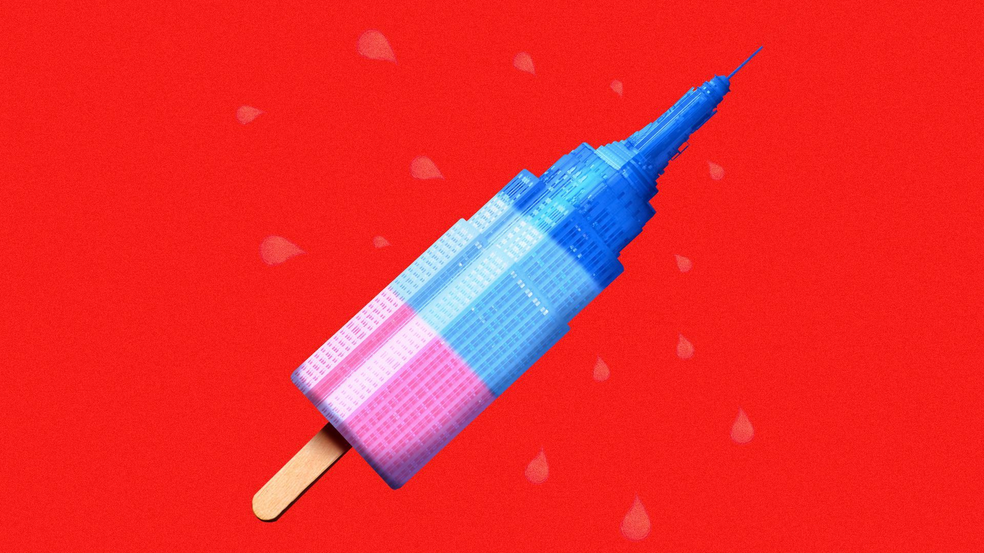 Illustration of a building in the shape of a sweating popsicle.