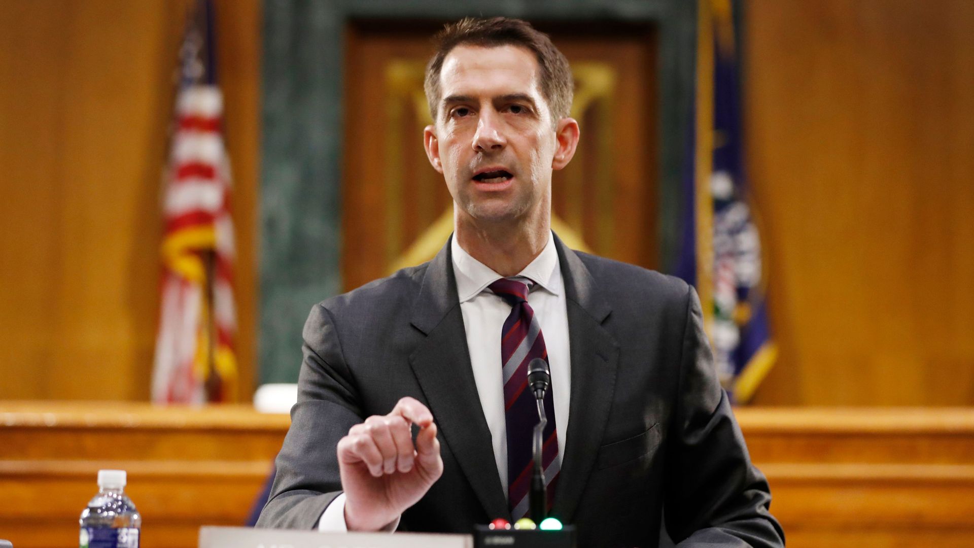 Sen. Tom Cotton, R-AR speaks during a Senate Intelligence Committee nomination hearing for Rep. John Ratcliffe, R-TX, on Capitol Hill in Washington,DC 