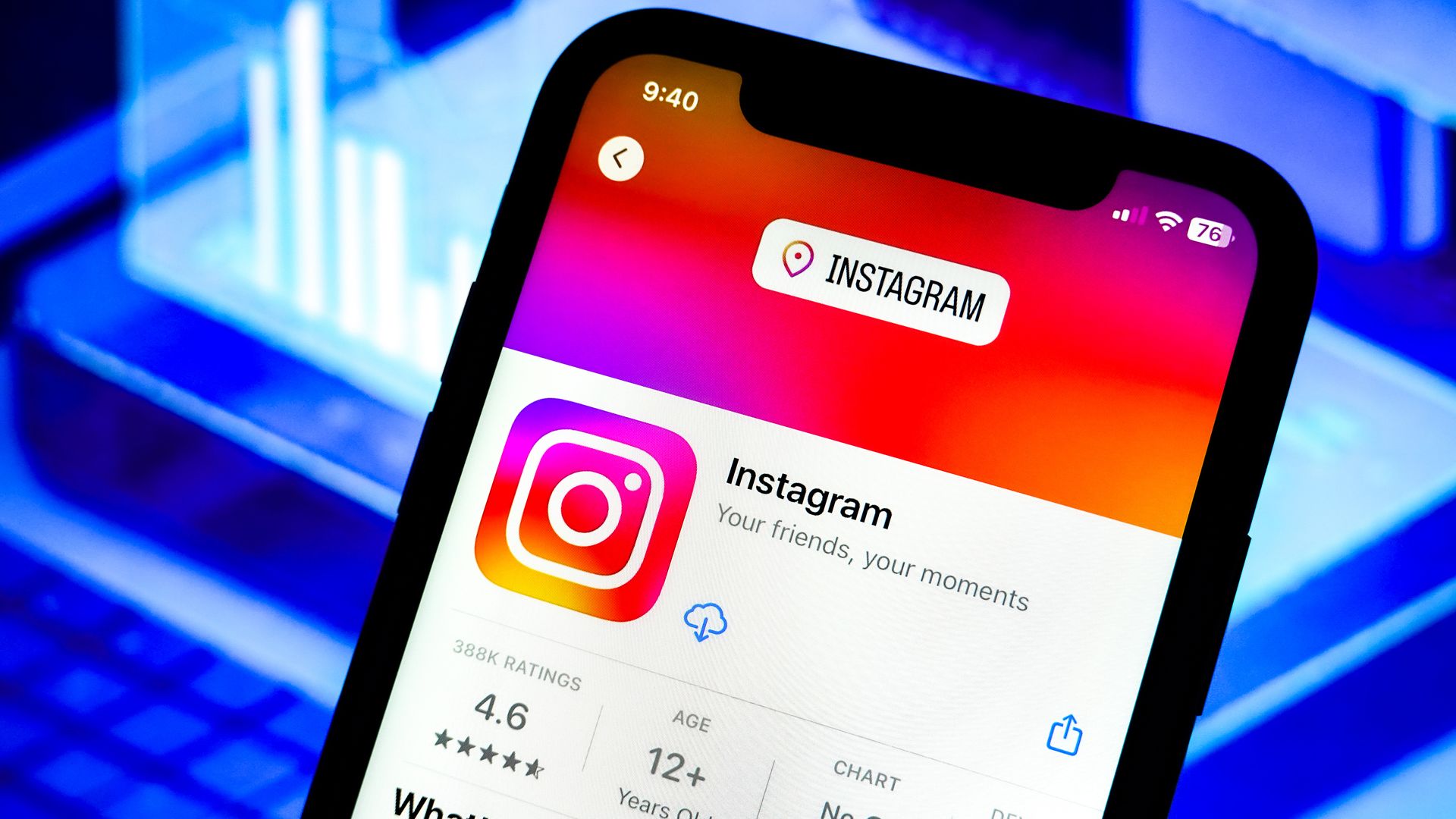 In this photo illustration, an Instagram app logo is displayed on an iPhone in the Apple Store