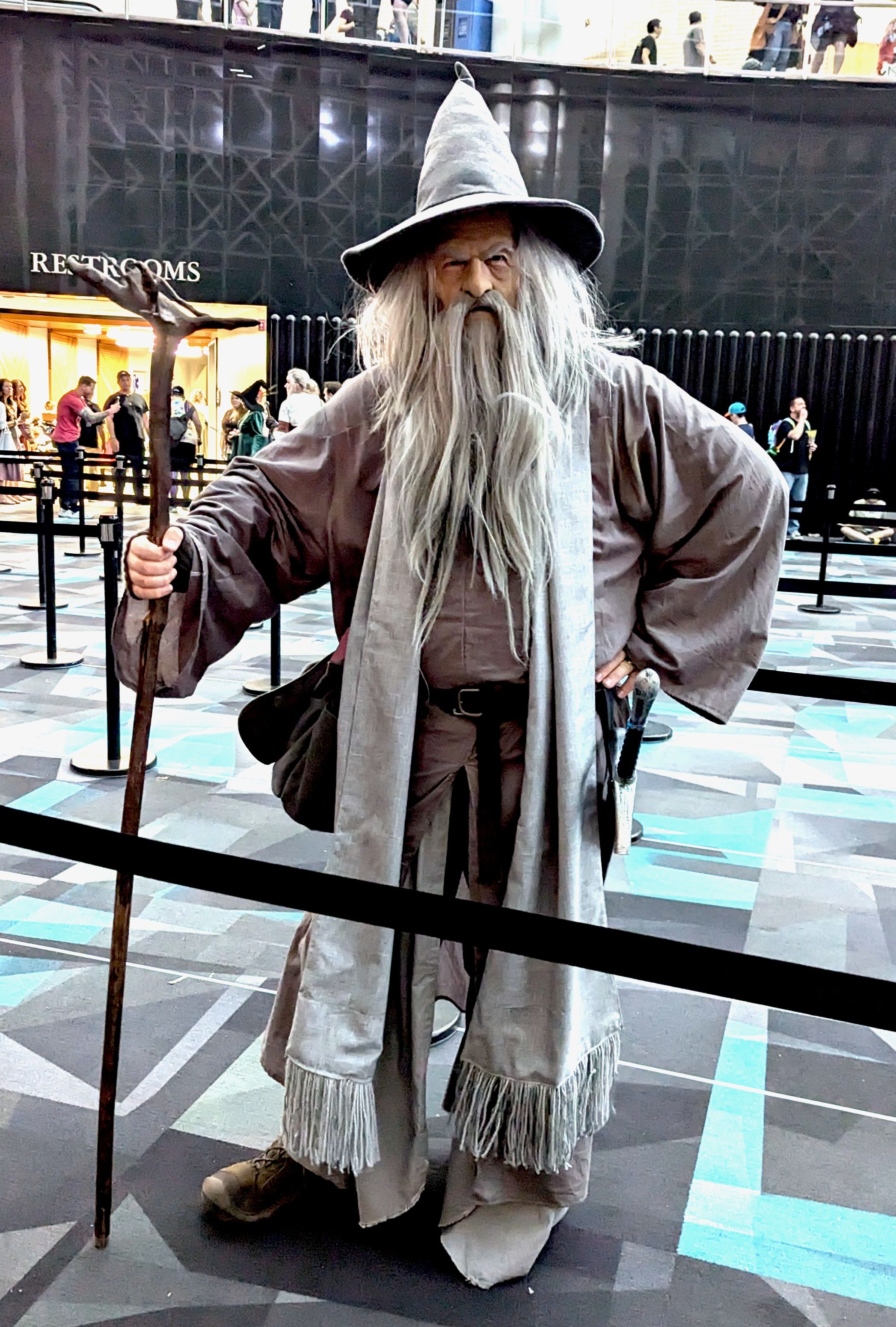 A man dressed as Gandalf from "Lord of the Rings"