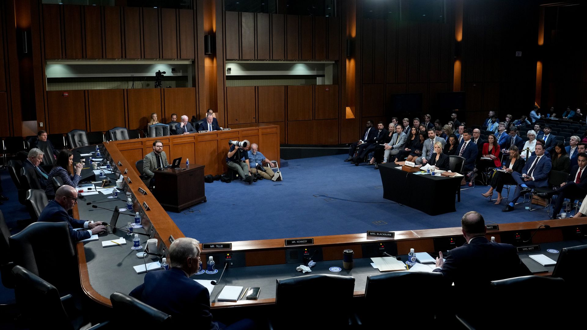 Pam Bondi speaks during a Senate Judiciary Committee hearing in Washington on Oct. 7, 2025.