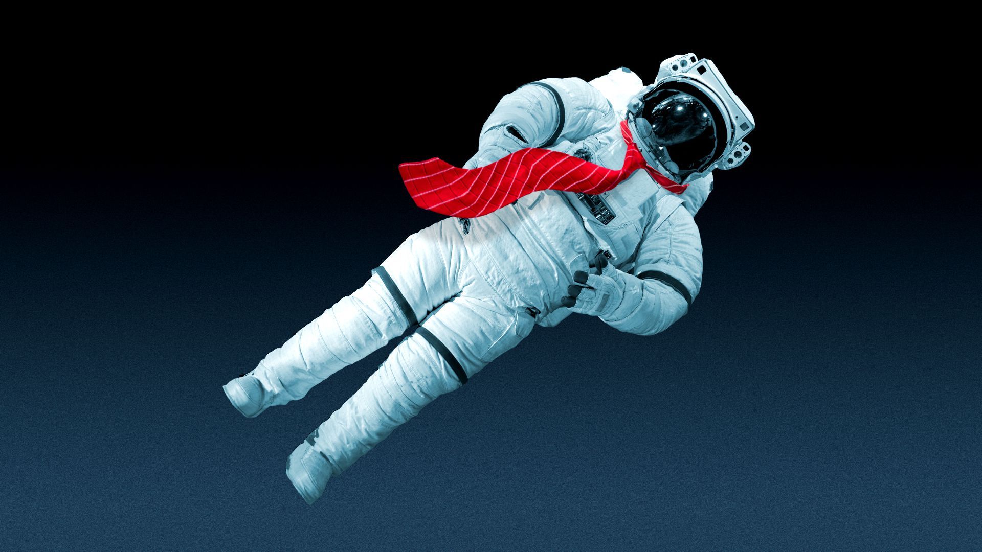 Illustration of an astronaut wearing a necktie floating through space