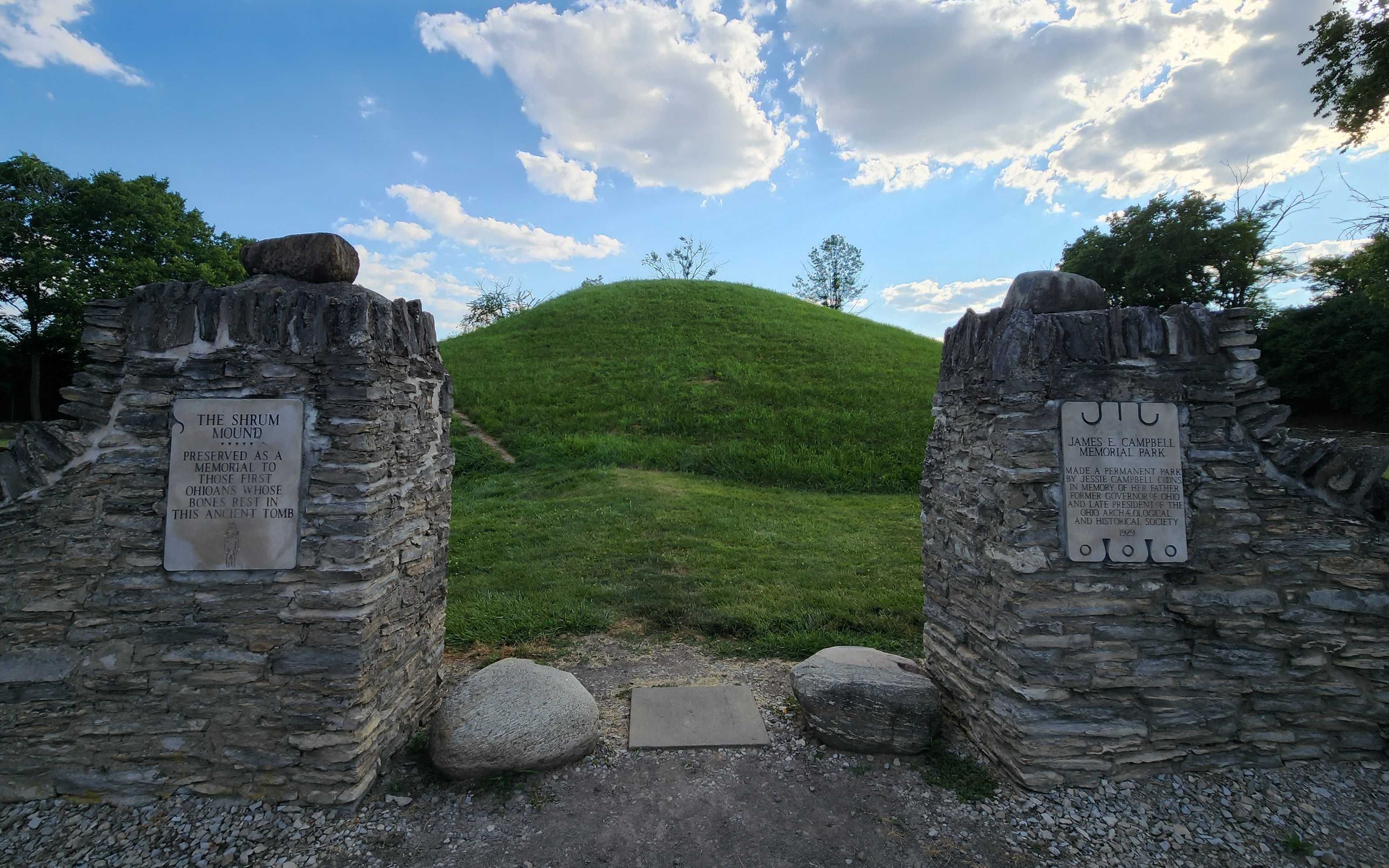 Shrum Mound with a stone entrance in the foreground