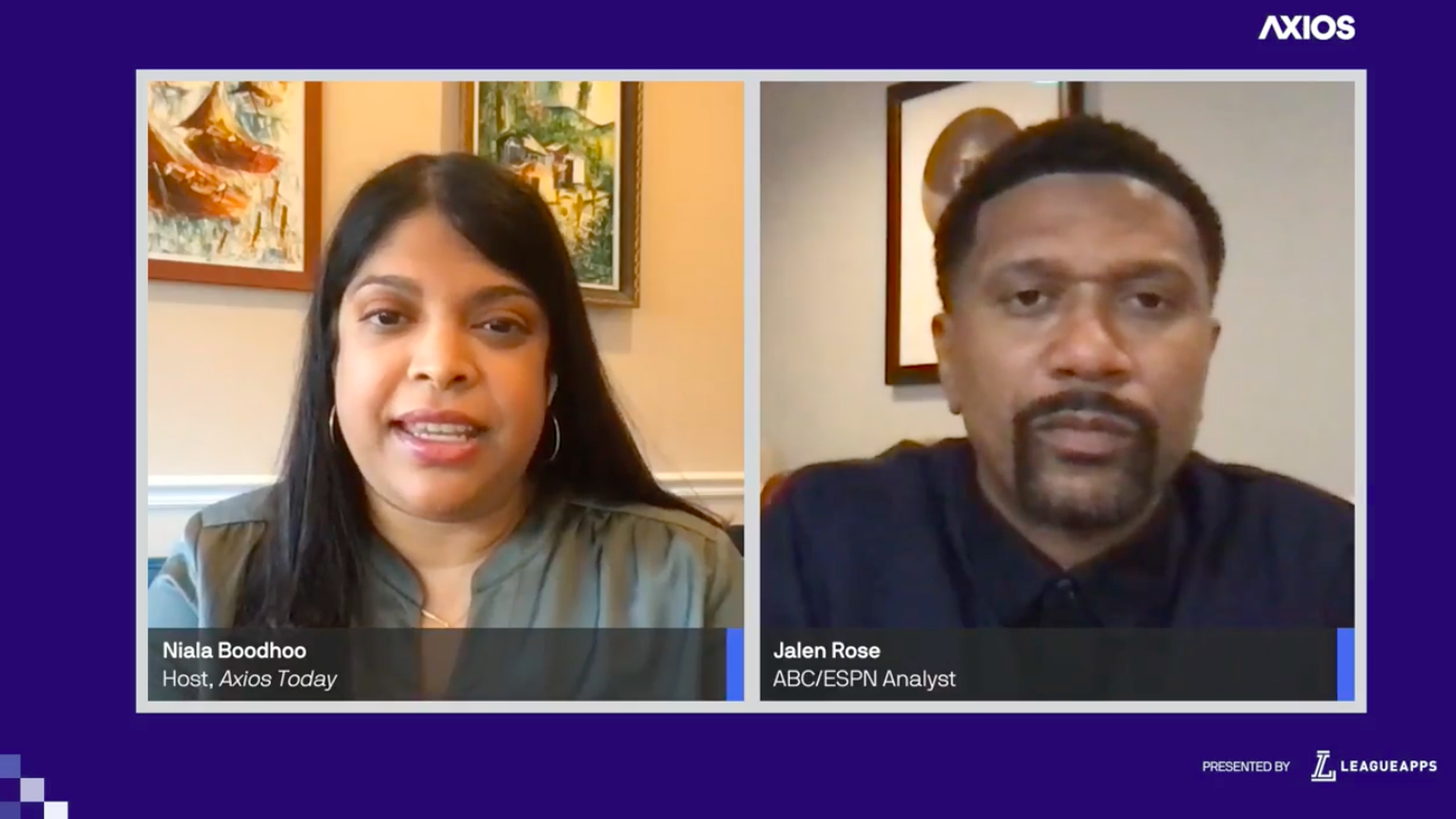 Jalen Rose and Axios' Niala Boodhoo in a Zoom call