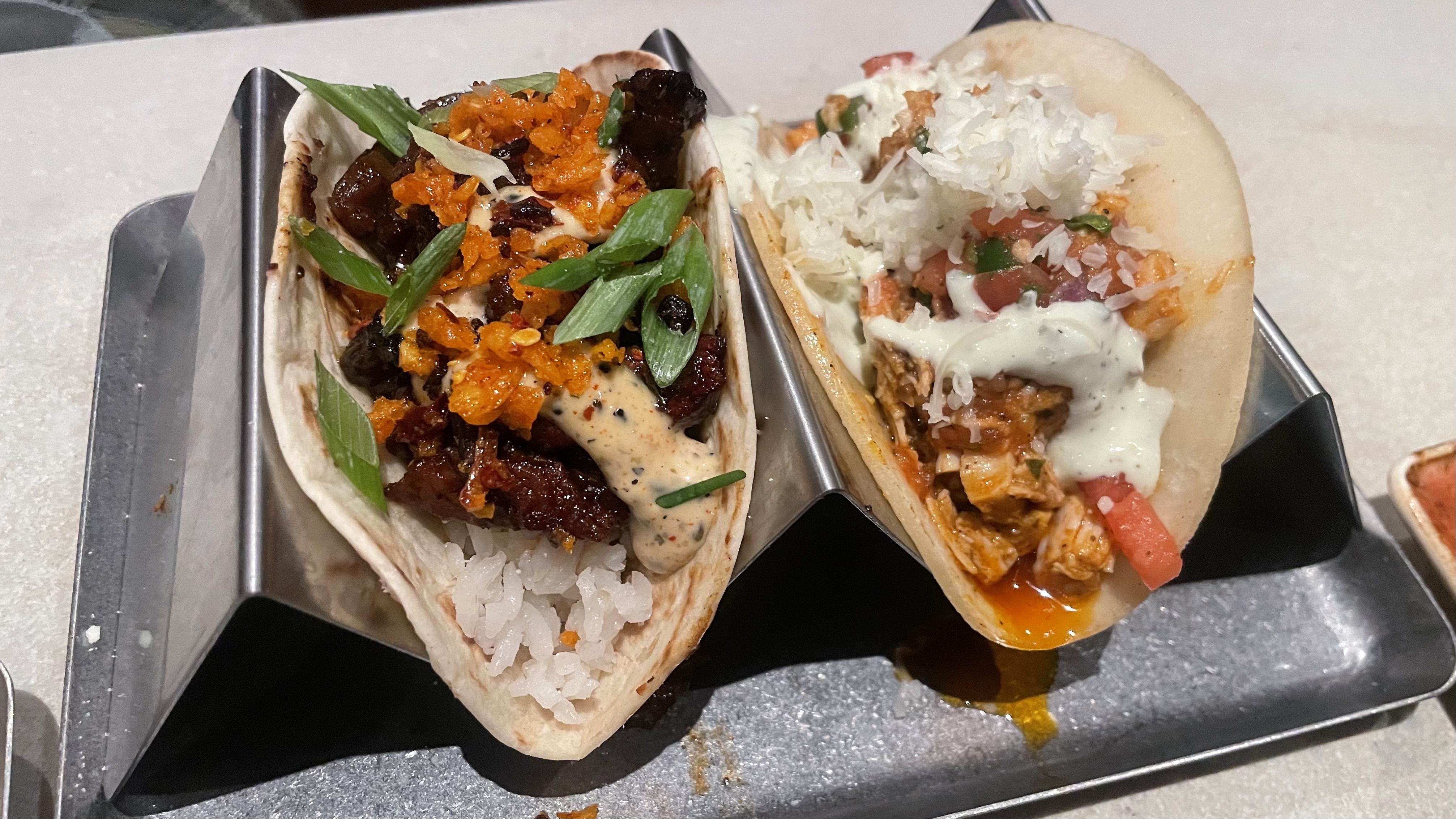 Umami Steak taco and the Simple Chicken taco.