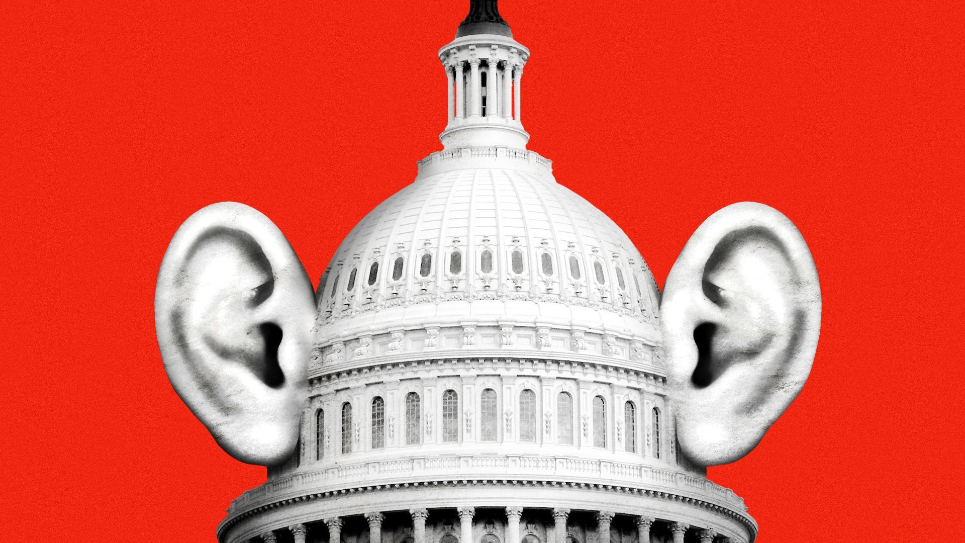 Illustration of the Capitol Building with giant ears