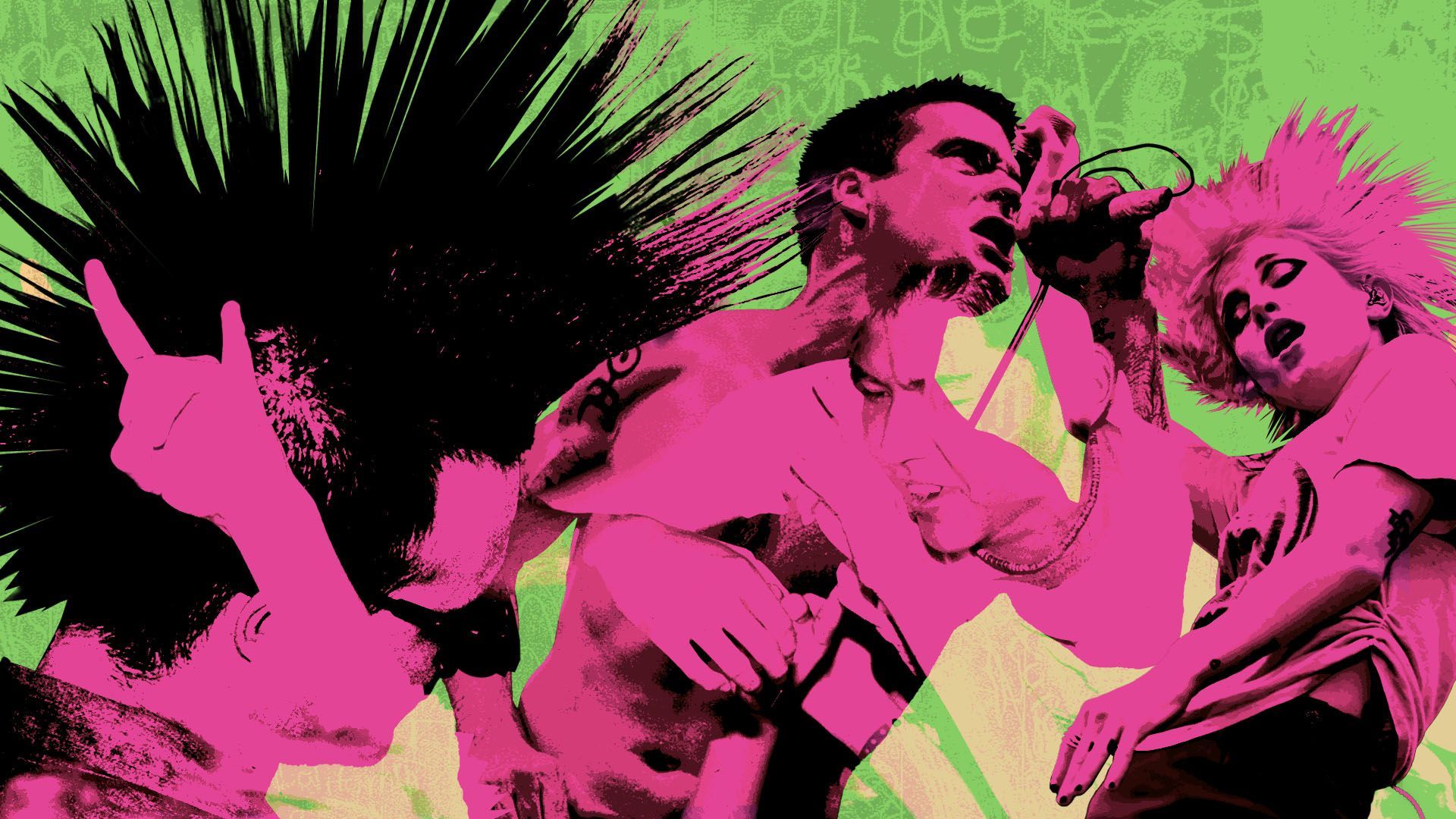 Photo illustration of archival punk rock enthusiasts, Henry Rollins, and Hayley Williams of Paramore