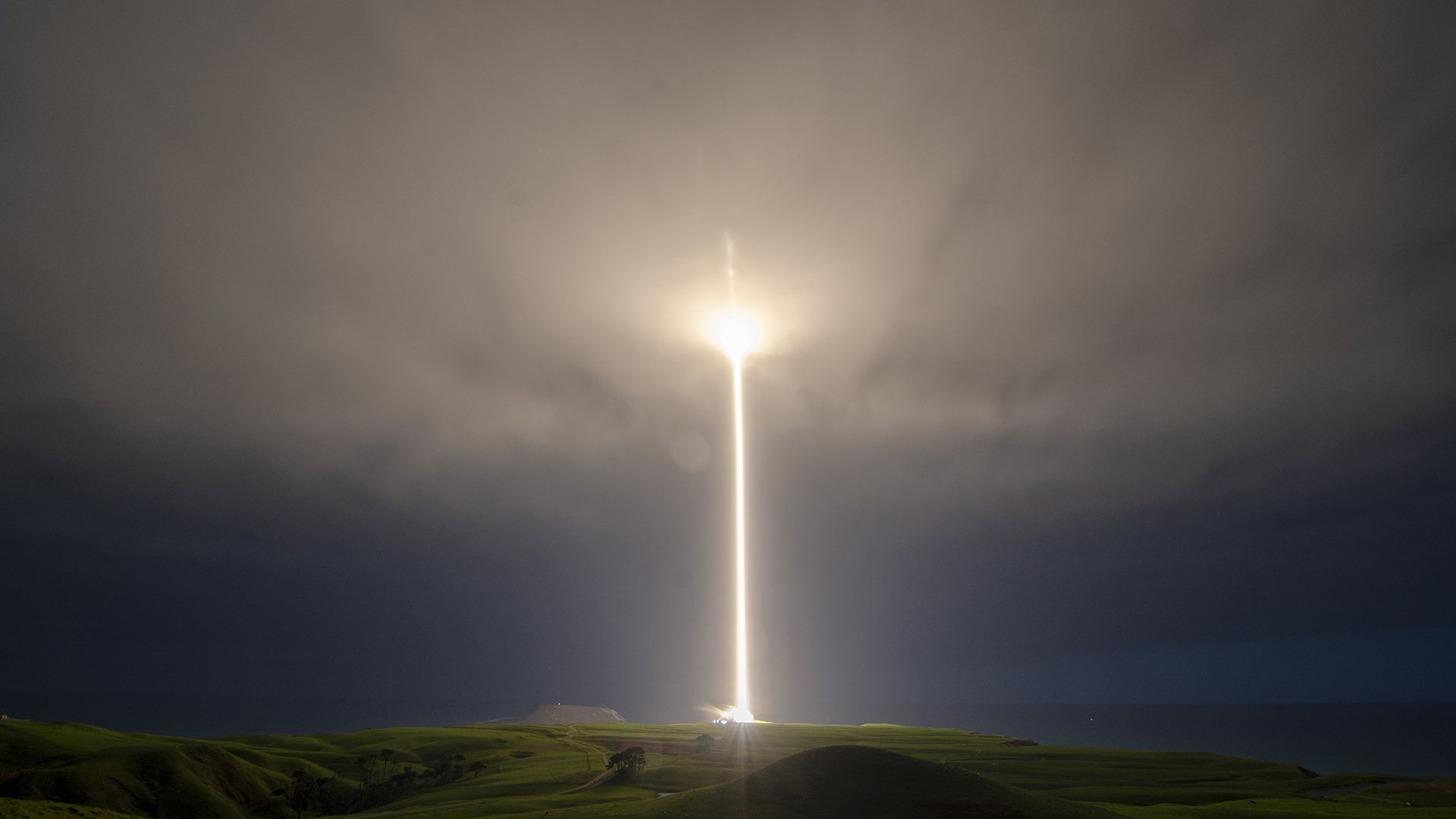 A streak of a rocket taking flight from New Zealand