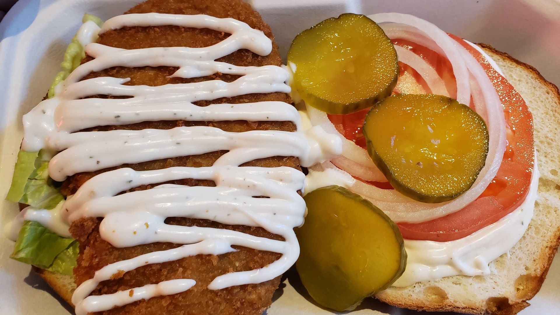 The tasty vegan chicken sandwich ($12) from Plant Junkie 