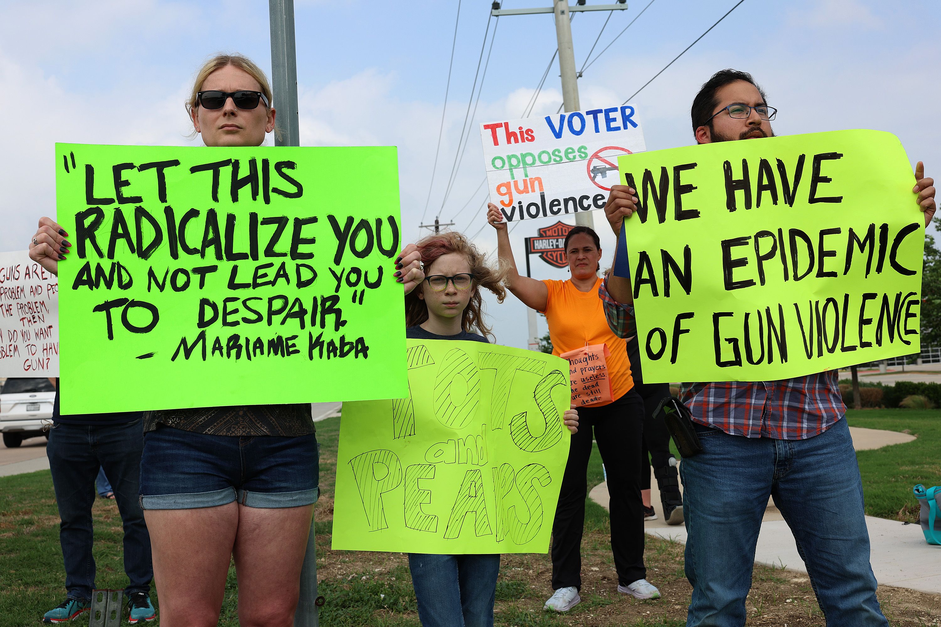 People protest against gun violence outside of the Cotton wood Creek Baptist Church on May 7, 2023 in Allen, Texas. 