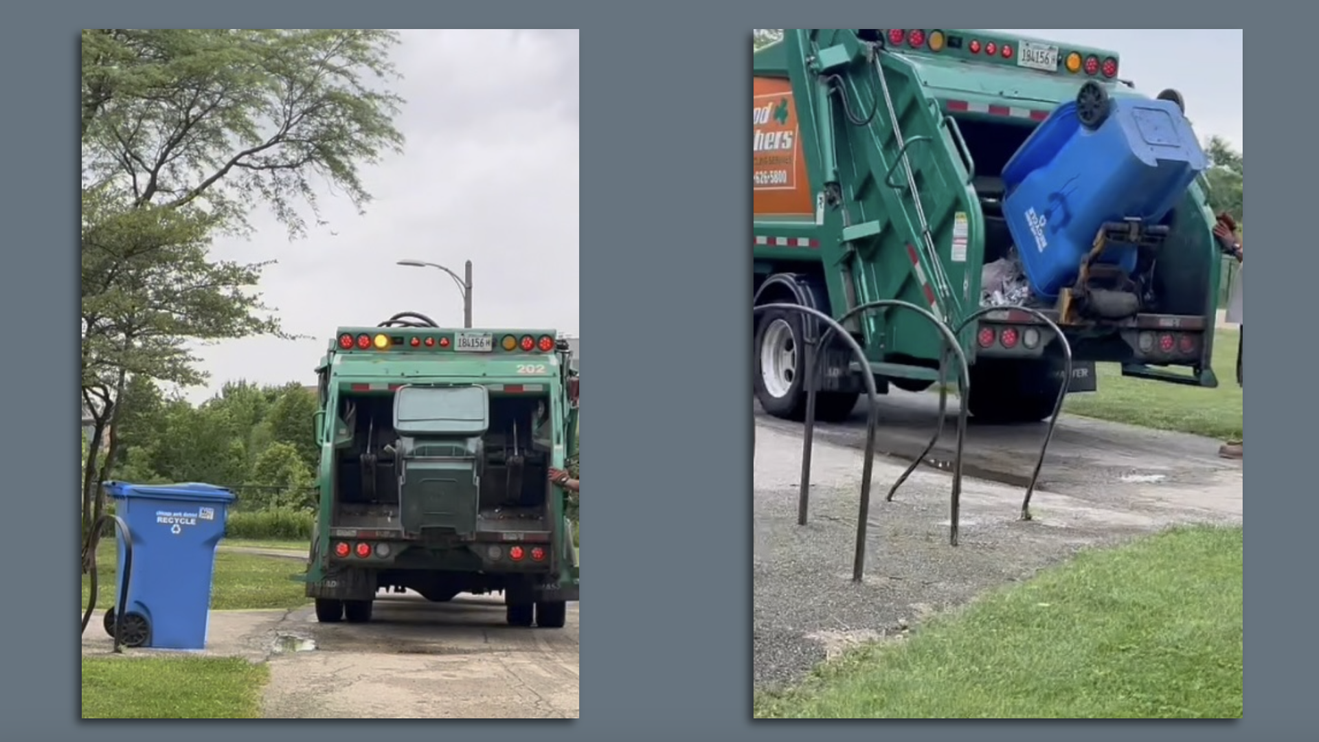 photo of a truck collecting both garbage and recycling