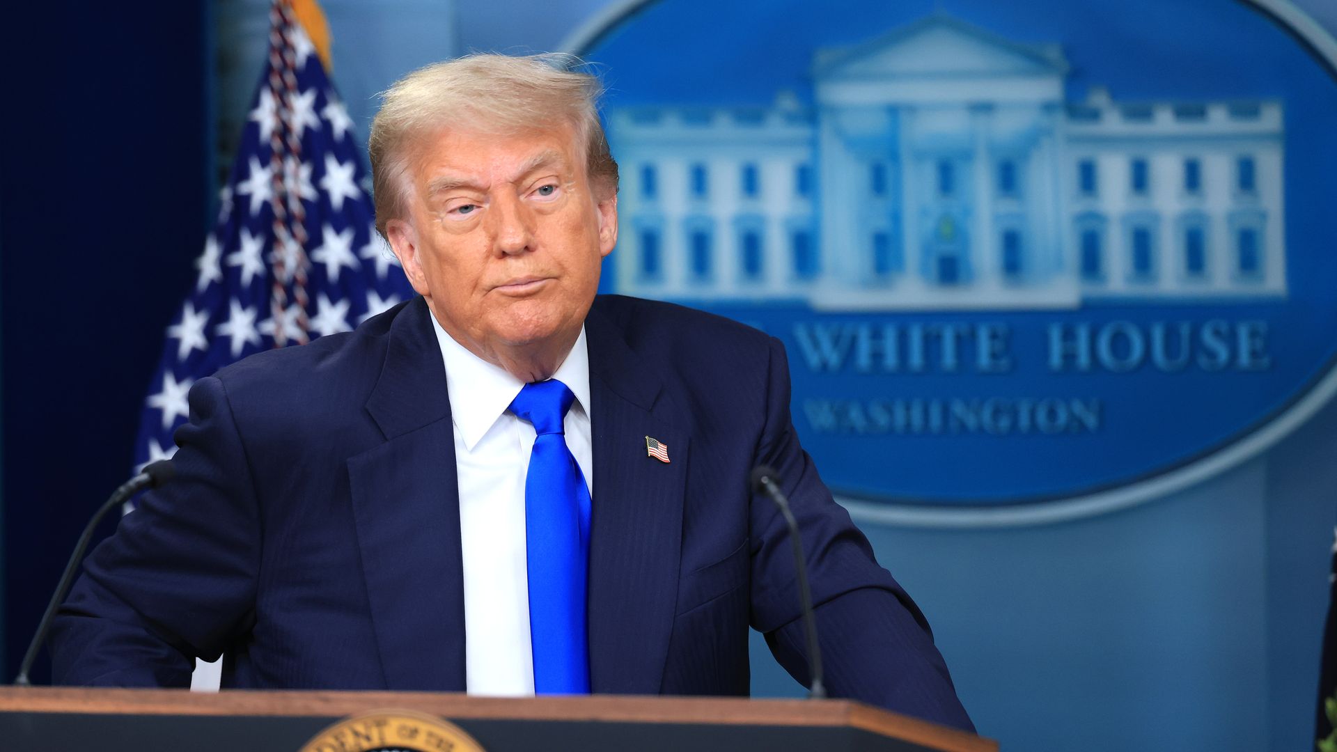 President Trump addresses reporters at the White House. 