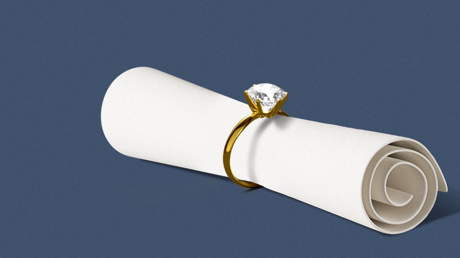 Illustration of a diamond ring securing a rolled up bill.