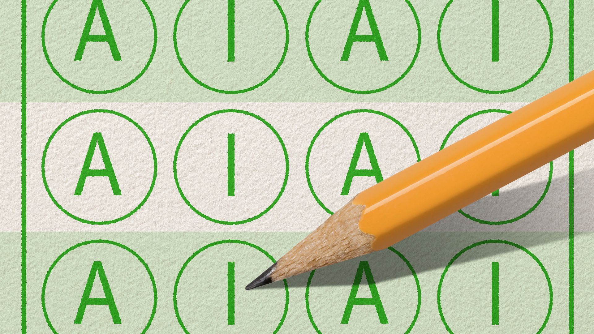 Illustration of a test sheet with bubbles filled with letters A and I inside