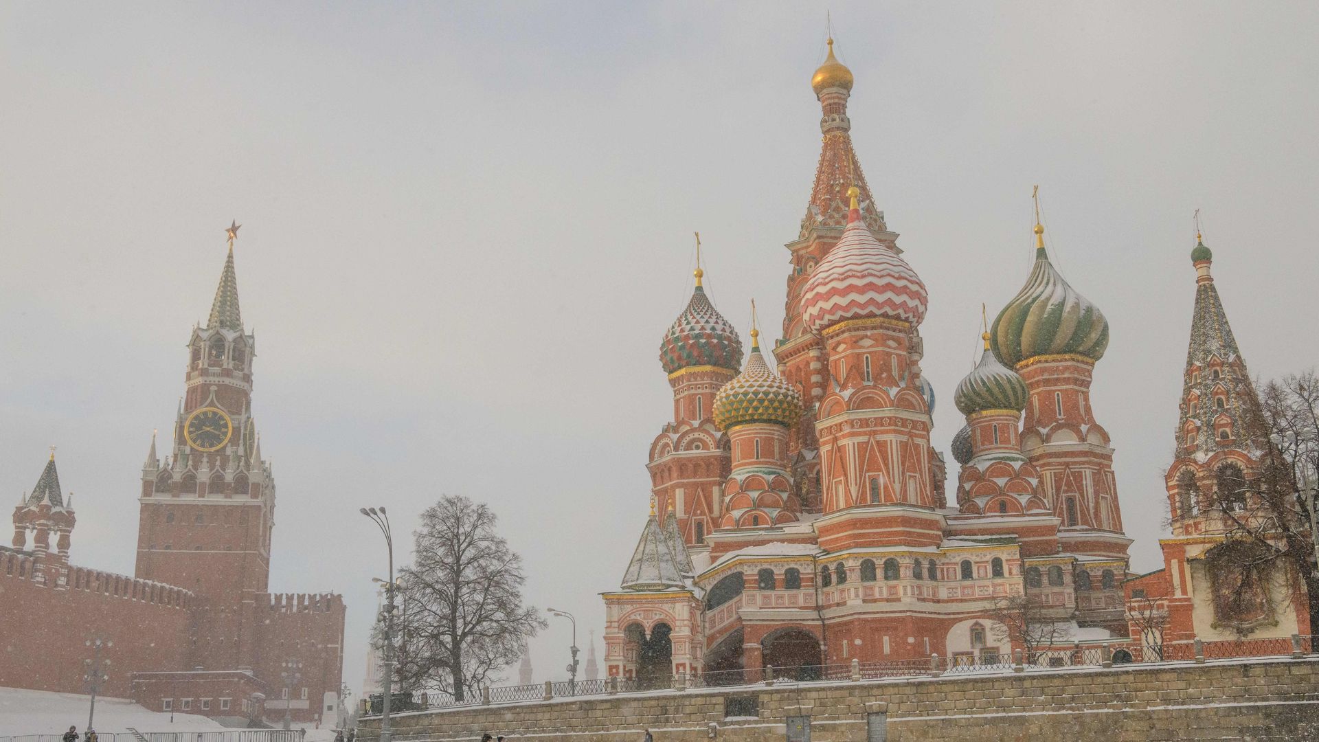 St. Basil's Cathedral and the Kremlin in the snow.