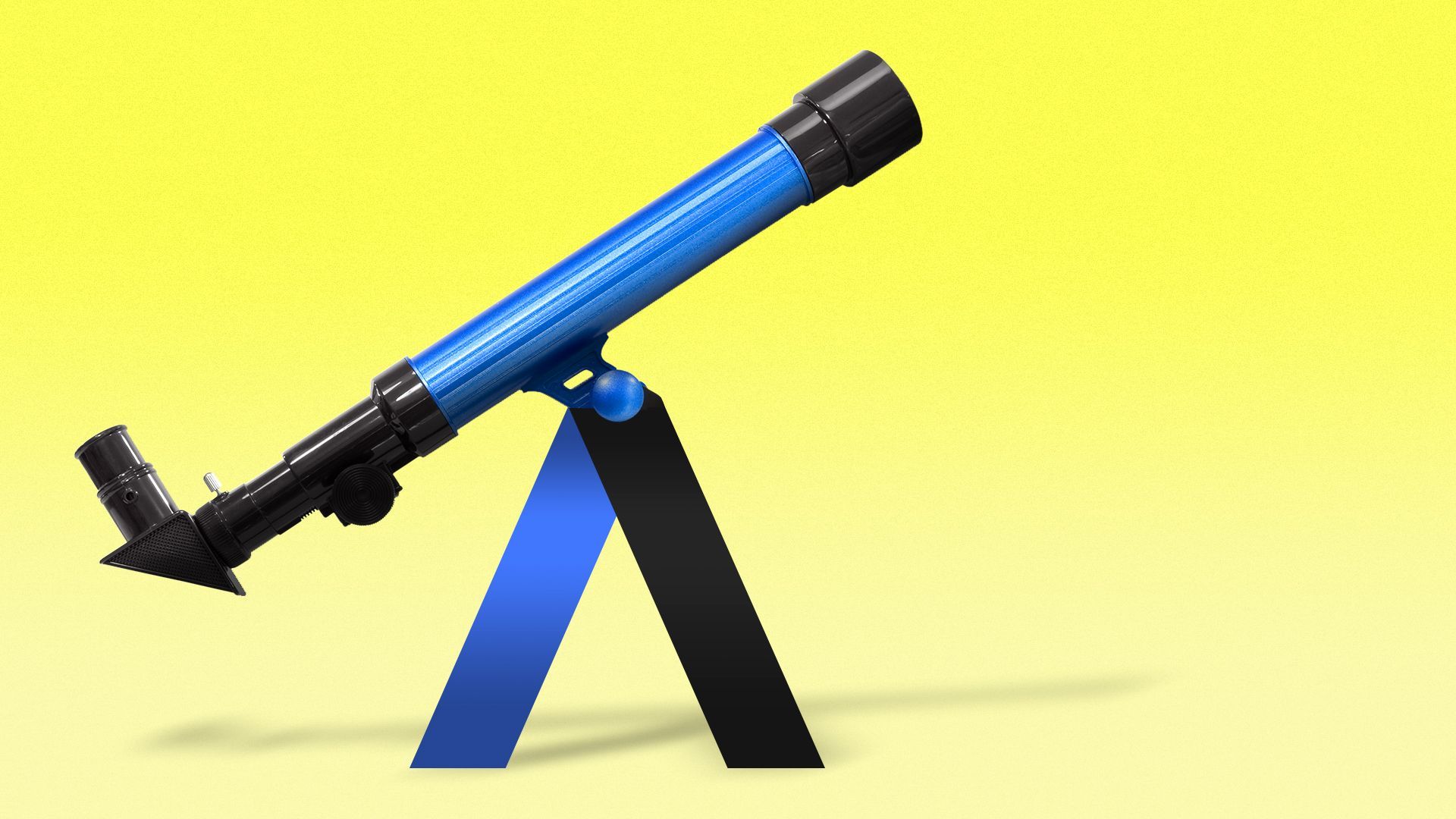 Illustration of a telescope perched on a stand made from the Axios "A" logo