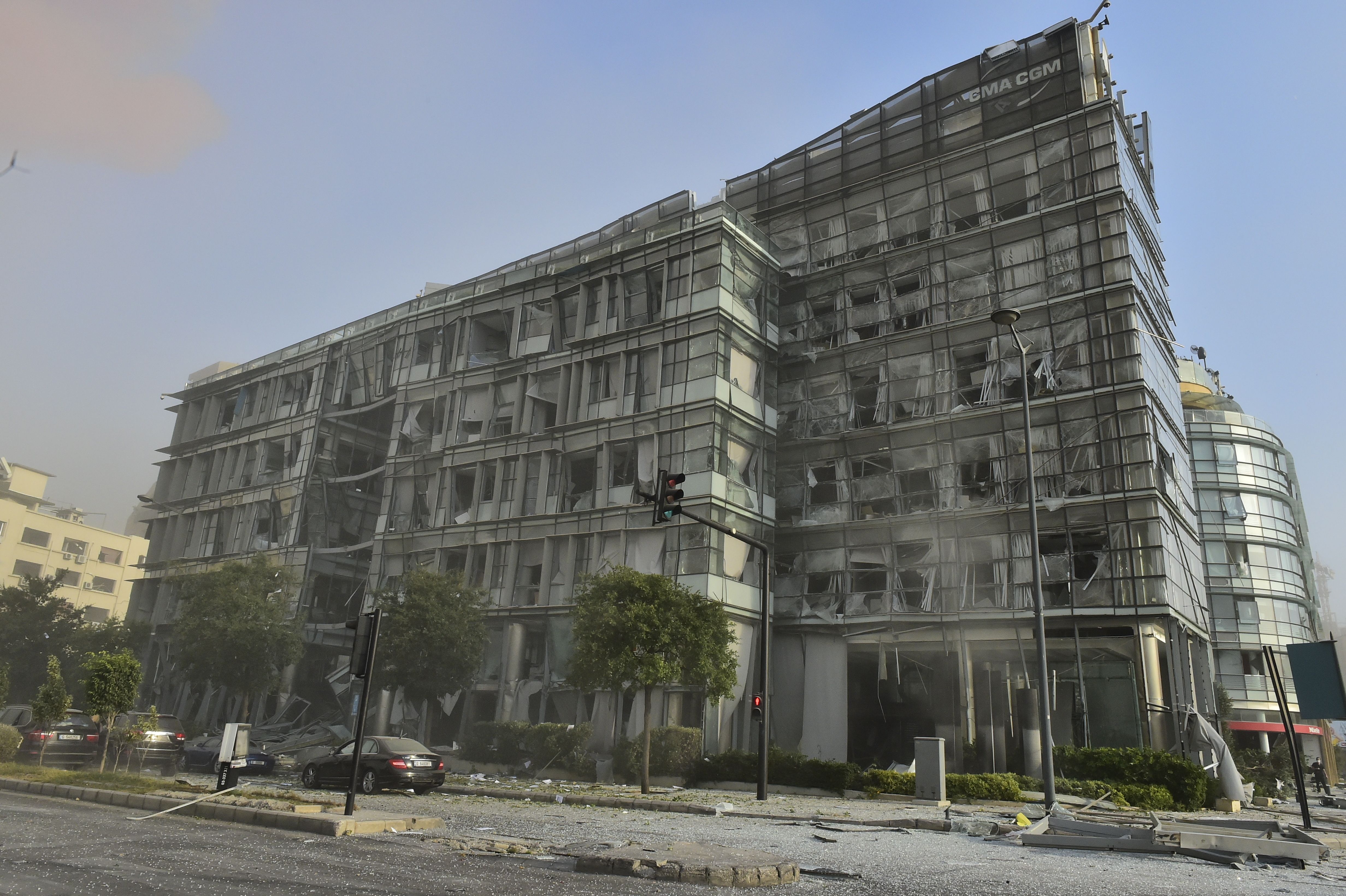 Damaged buildings are seen after a fire at a warehouse with explosives at the Port of Beirut led to massive blasts in Beirut