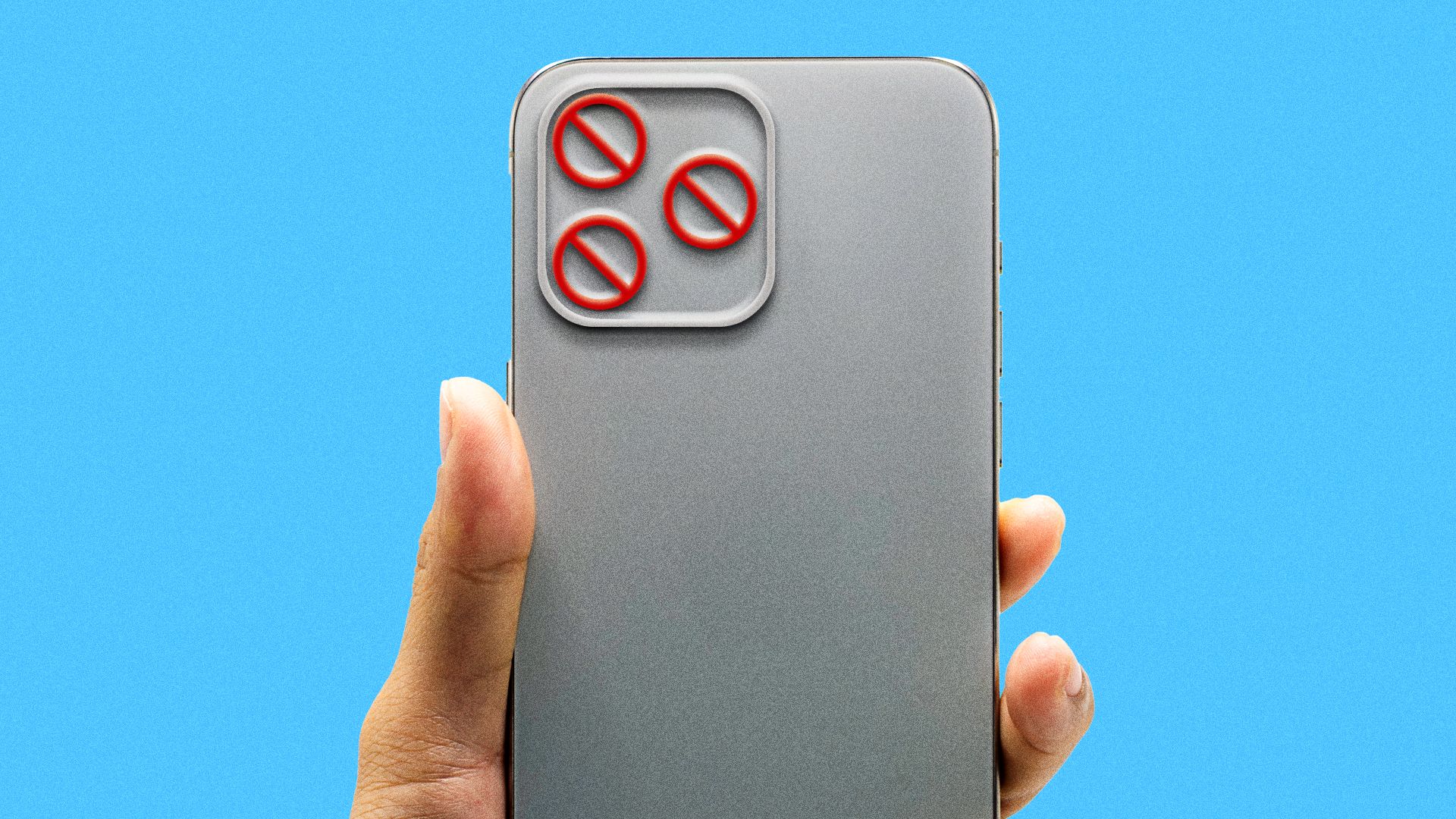 Illustration of cell phone camera lenses replaced with the "no" symbol.