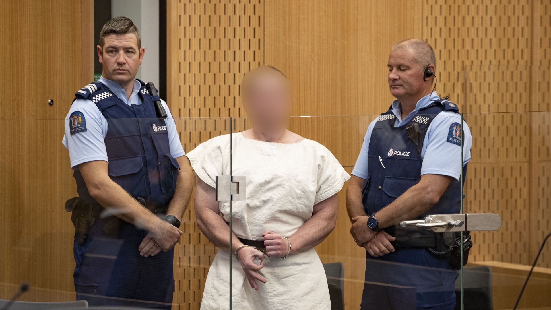 Brenton Harrison Tarrant appears in Christchurch District Court Saturday.