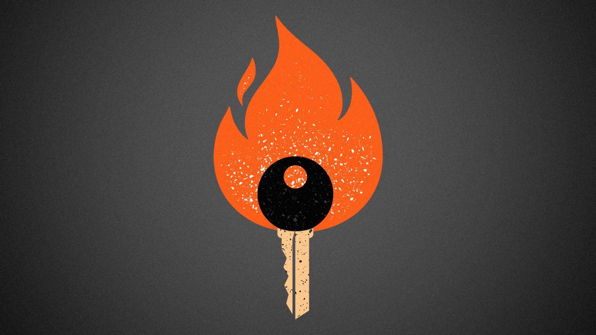 Illustration of a graphic style key design as a match on fire. 