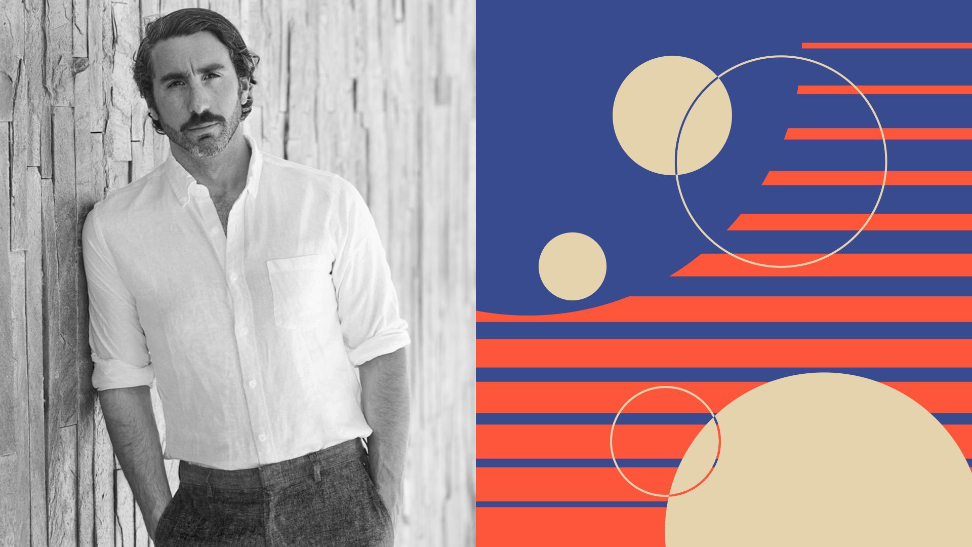 Photo illustration of Matthew Ball next to abstract shapes.