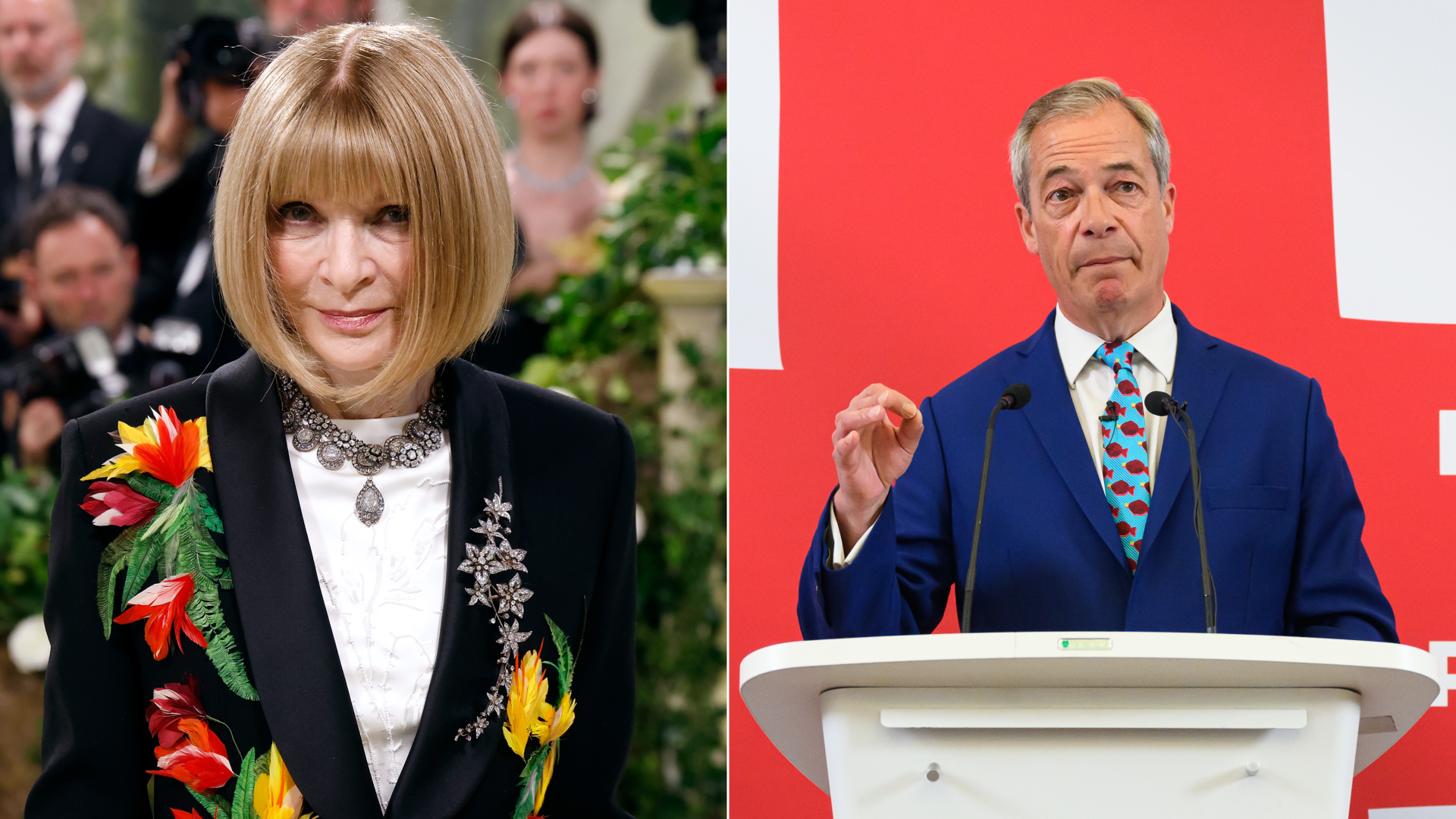 Photo of Anna Wintour and Nigel Farage. 