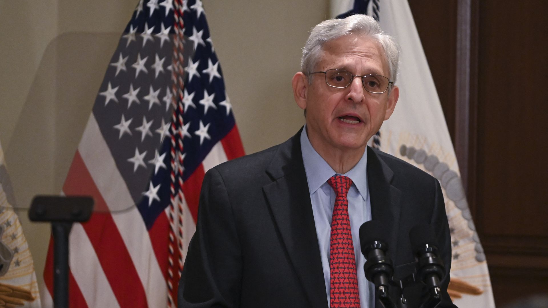 US Attorney General Merrick Garland, speaks during the Online Harassment and Abuse Task Force announcement at at The Eisenhower Executive Office Building in Washington, DC.