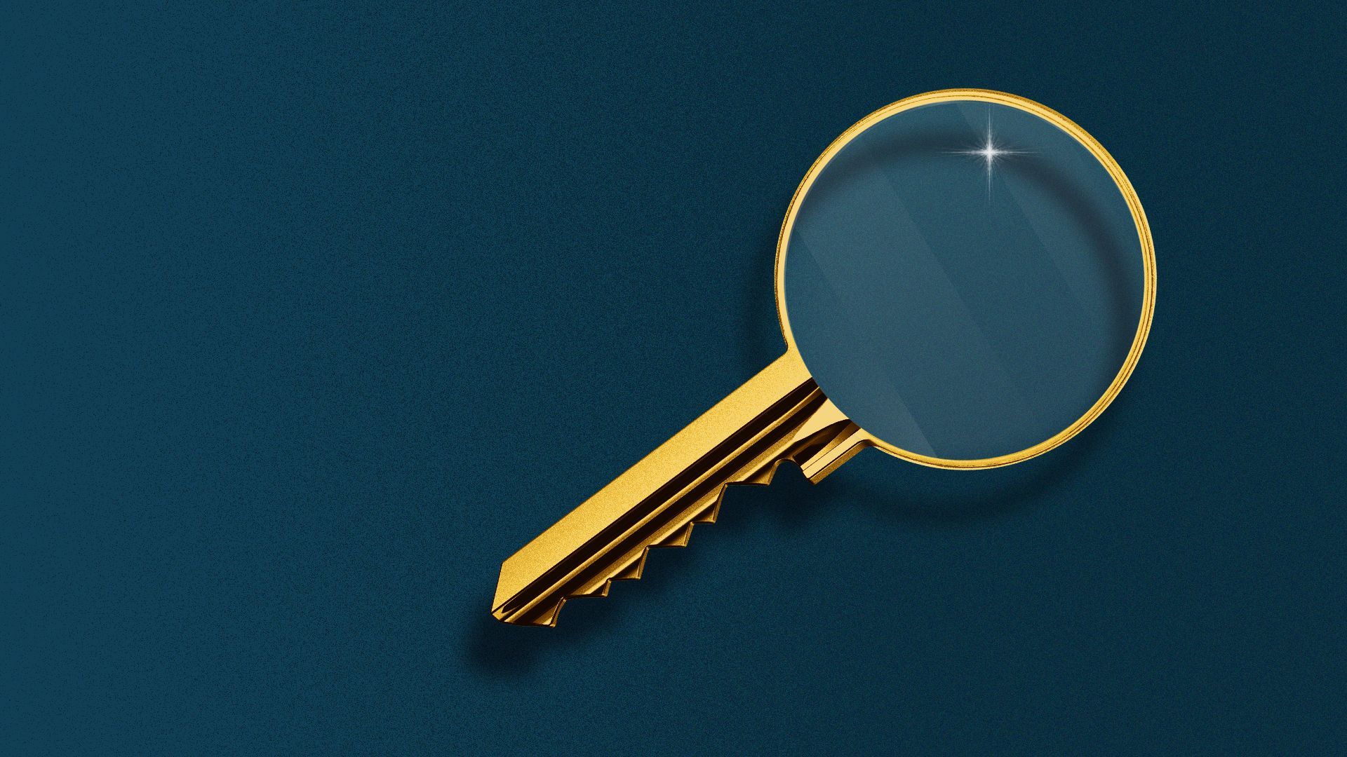 Illustration of a magnifying glass with a key for the handle.