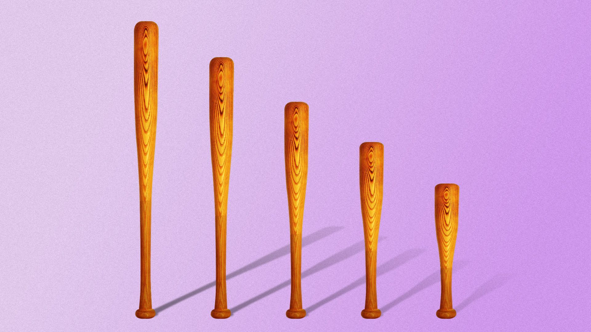 Illustration of a series of baseball bats as a downward trending bar chart.
