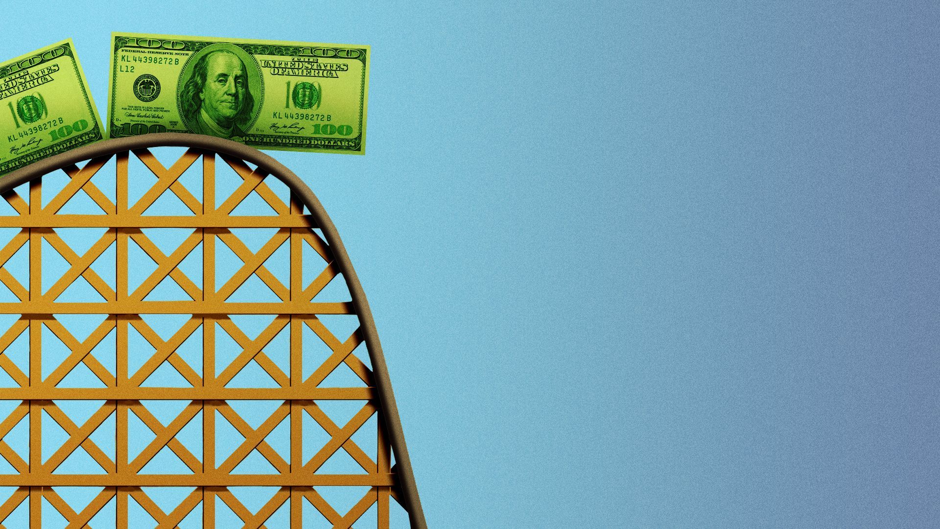 Illustration of dollar bills on a roller coaster track.